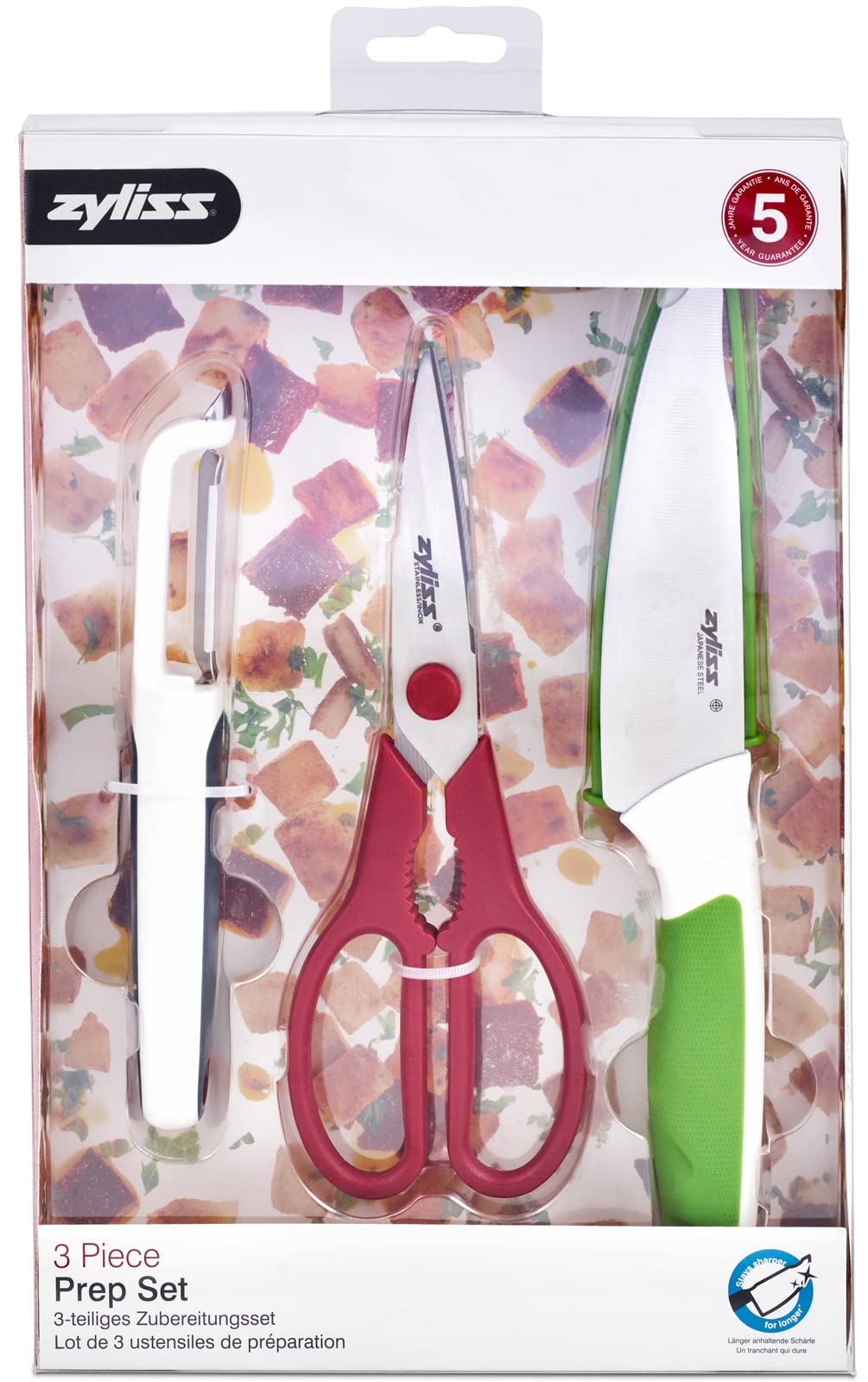 Zyliss E920252 Premium Stainless Steel Kitchen Prep Set - 3-Piece Knife Set with Shears & Peeler for Chopping, Slicing, Peeling - Perfect for Home Cooking, Meal Prep & Professional Kitchens