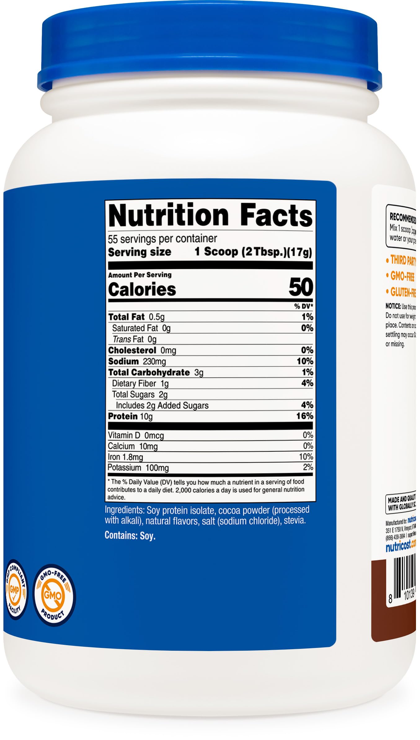 Nutricost Soy Protein Isolate Powder - 2LB Milk Chocolate Flavor | 10g Protein Per Serving | Vegan, Non-GMO, Gluten Free Protein Powder for Smoothies, Baking & Post-Workout Recovery