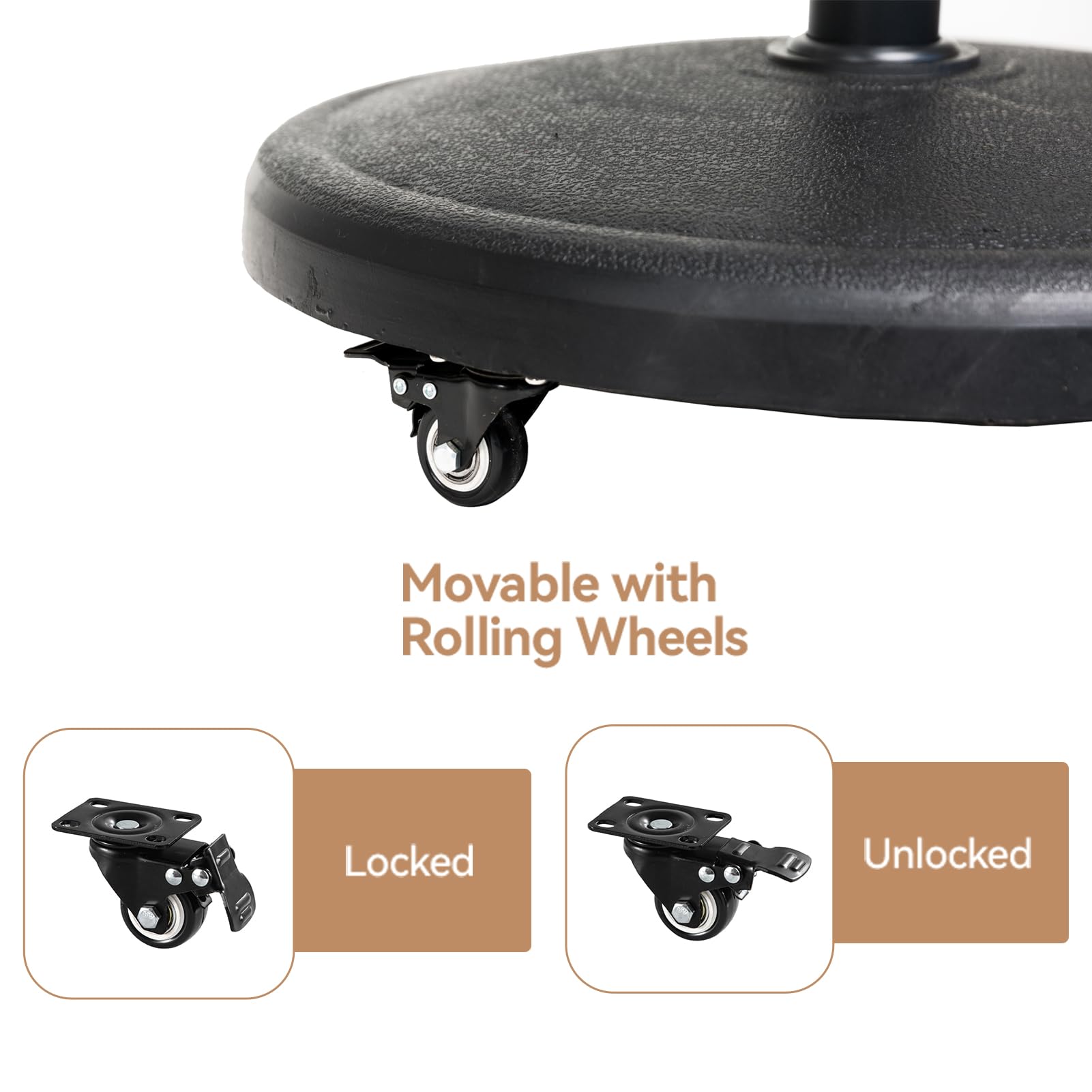 Heavy Duty 44 lb Round Base Stand with Rolling Wheels for Outdoor Patio Umbrella - Black | Perfect for Market, Garden, and Poolside Use
