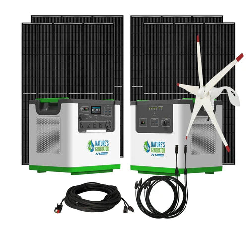 Natures Generator Lithium 3600 Portable Power Station with Power Pod, 4 x 410W Monocrystalline Solar Panels & Wind Turbine Kit - Perfect for Camping, RV Trips, and Emergency Backup Power
