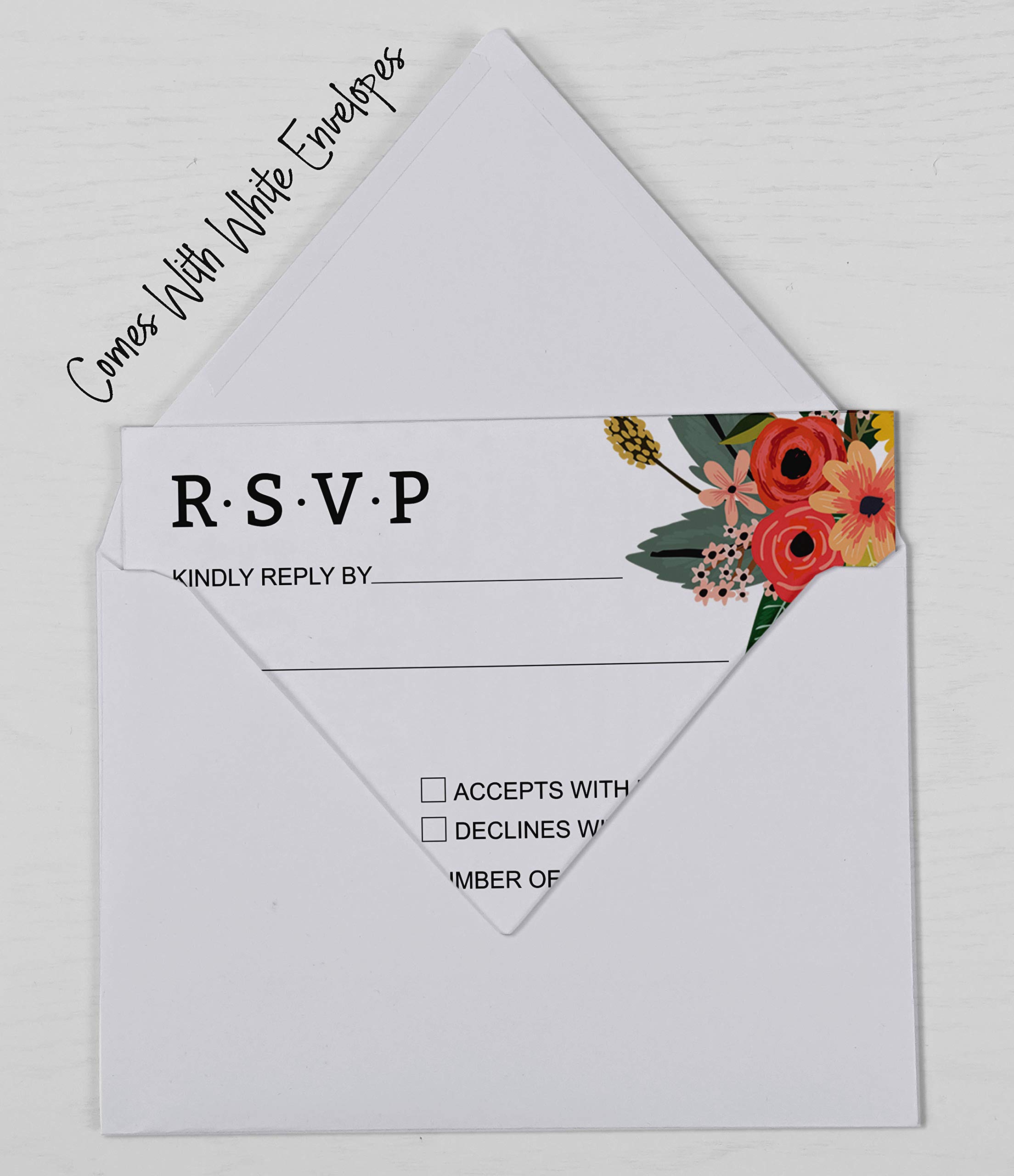 50 Floral RSVP Cards with White Envelopes, 4