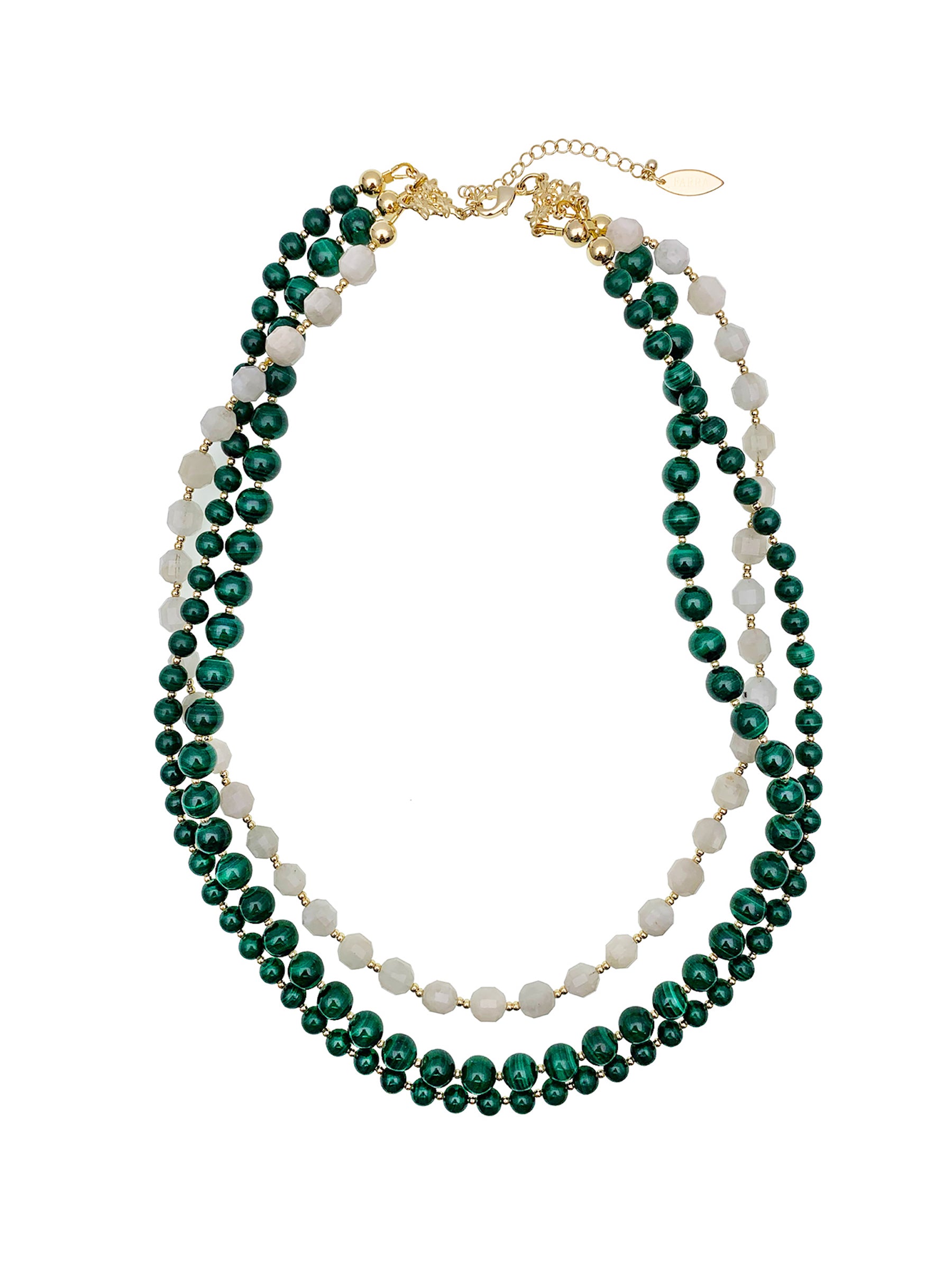 Malachite and Moonstone Triple Strand Necklace - Healing Crystal Jewelry for Women, Spiritual Protection & Positive Energy | Perfect for Meditation, Yoga & Everyday Wear