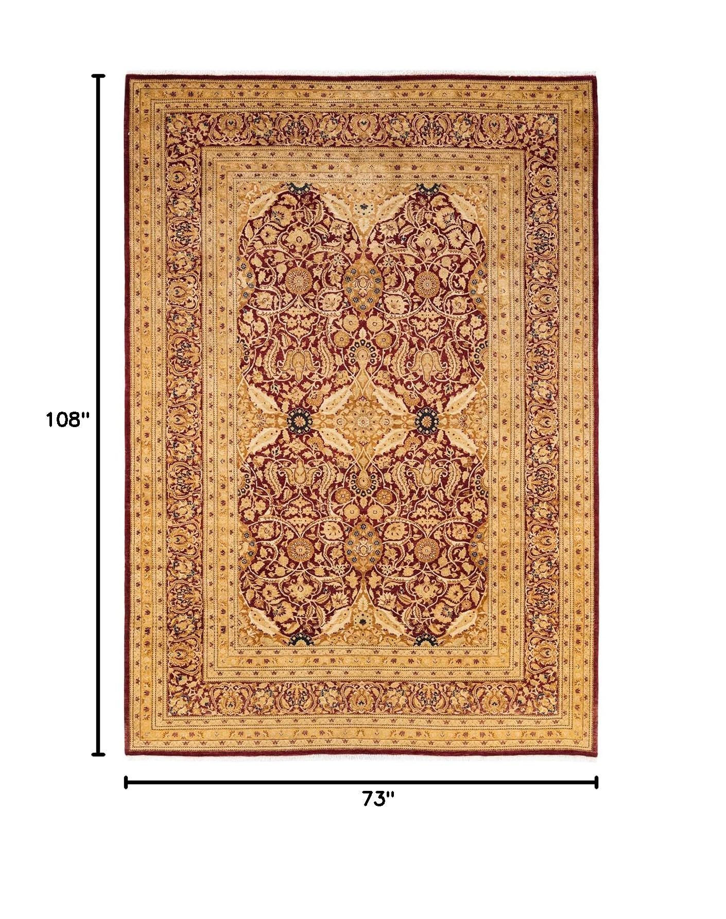 Handmade Wool Oriental Mogul Red 6x9 Area Rug - Traditional Hand-Knotted One-of-a-Kind Solo Rugs for Living Room, Bedroom & Home Decor