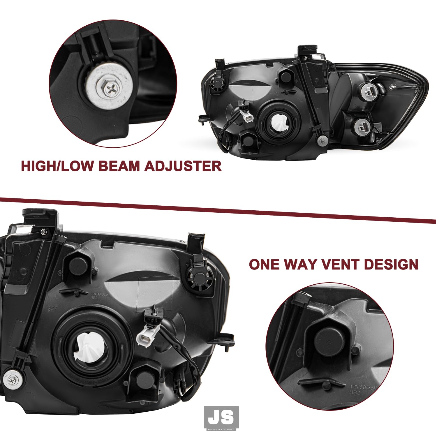 JSBOYAT Headlight Assembly for 2005-2006 Toyota Tundra Double/Crew Cab & 2005-2007 Sequoia - Black Housing with Amber Reflector - Replacement Headlamps with Corner Lights - Perfect for Off-Roading & Night Driving