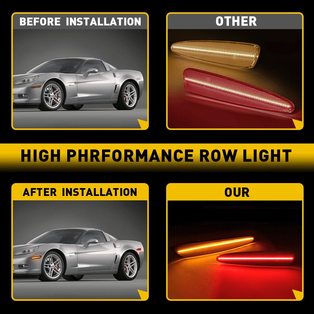 2005-2013 Chevy Corvette C6 Smoked LED Side Marker Lights - Front & Rear Replacement - Enhance Visibility & Style for Night Driving & Car Shows