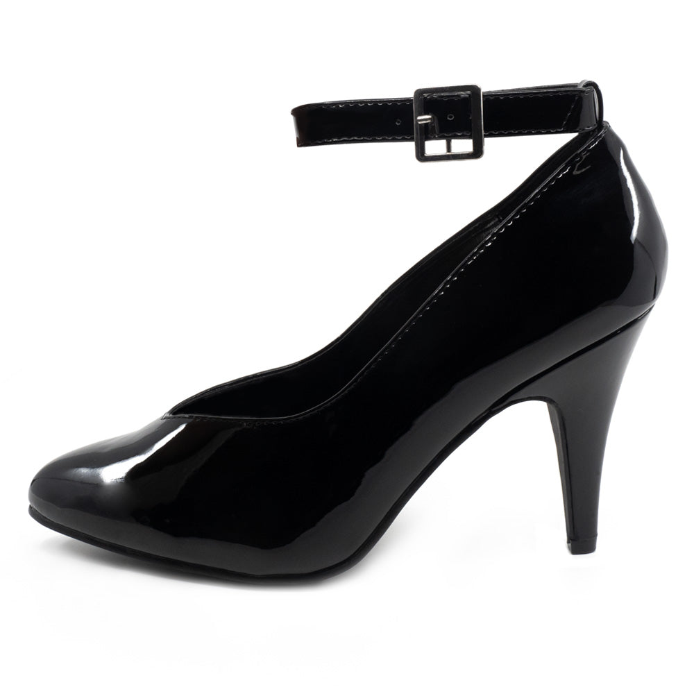 Ellie Shoes Women's 4D Wide Fit Patent Leather Ankle Strap Pumps - Comfortable Dress Shoes for Work, Office & Special Occasions