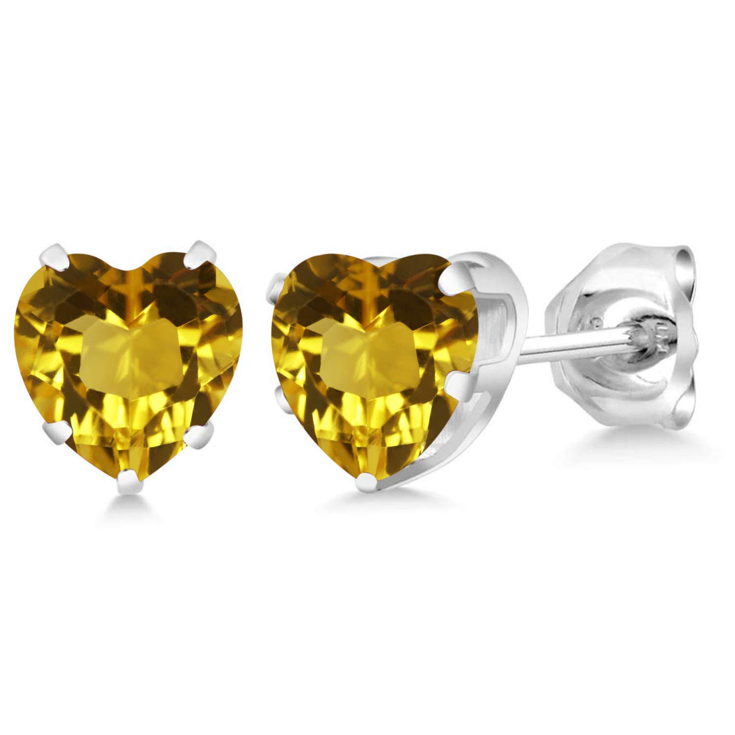 0.92 Ct Heart-Shaped Yellow Citrine Stud Earrings in 925 Sterling Silver - Gem Stone King | Unisex Jewelry for Women & Men | Perfect for Valentine's Day, Anniversary Gifts & Everyday Wear