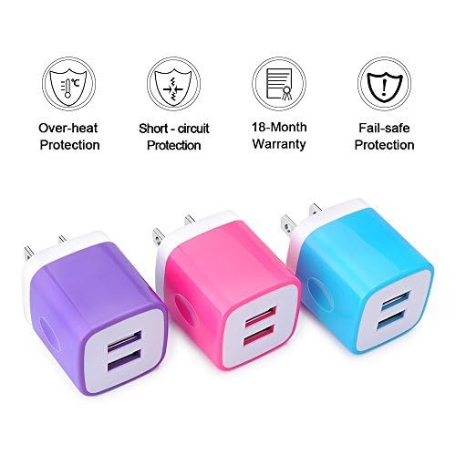 Sicodo 3-Pack USB Wall Charger Block - Dual Port Fast Charging Cube Power Adapter for iPhone 16/15/14/13/12/SE/X/8, Samsung Galaxy S24/S23/S22/S21, LG, Moto - Perfect for Home, Office & Travel Charging