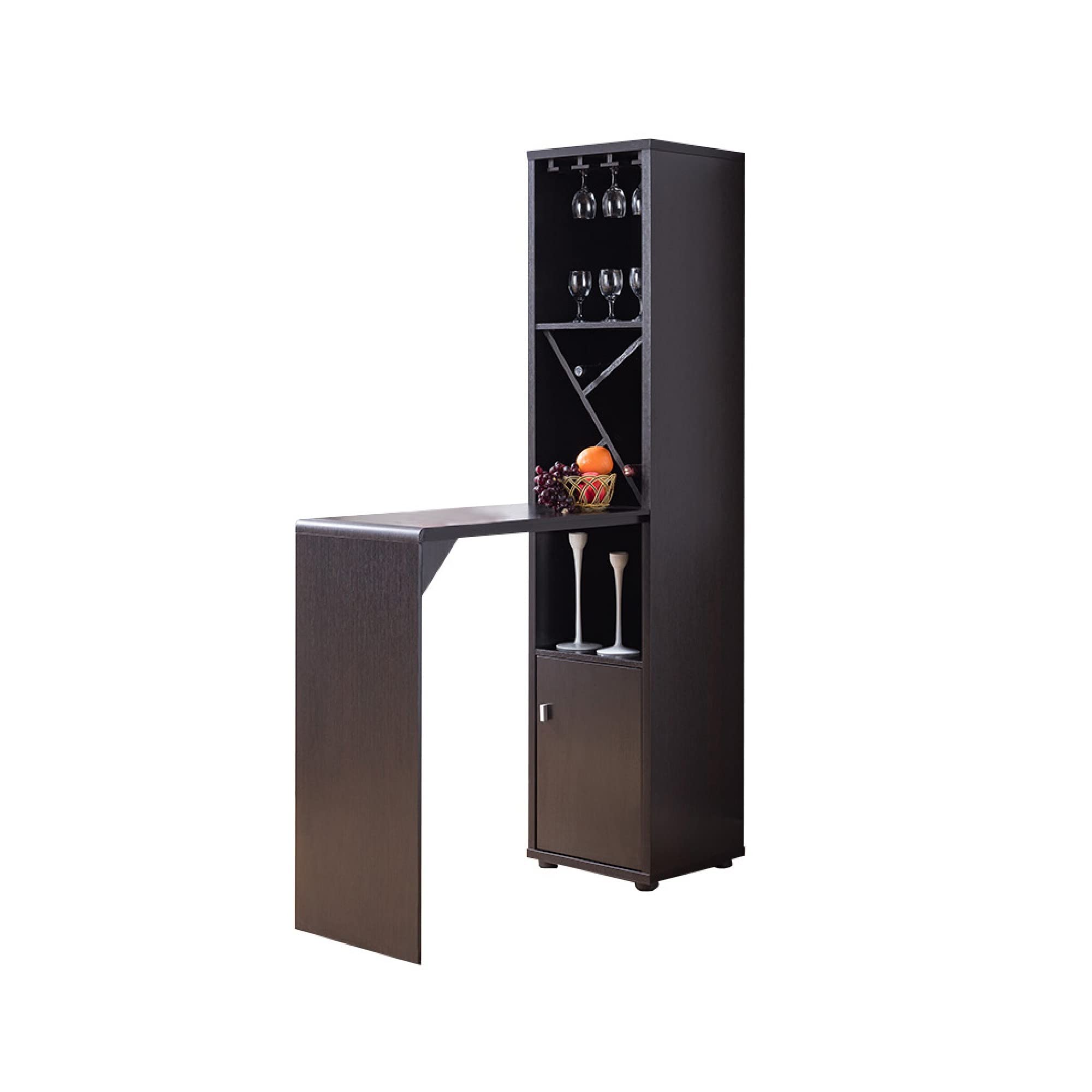 Benjara Solid Wood Wine Cabinet with Spacious Storage & Bar Table - Rustic Brown Finish | Perfect for Dining Room, Bar Corner & Home Entertaining