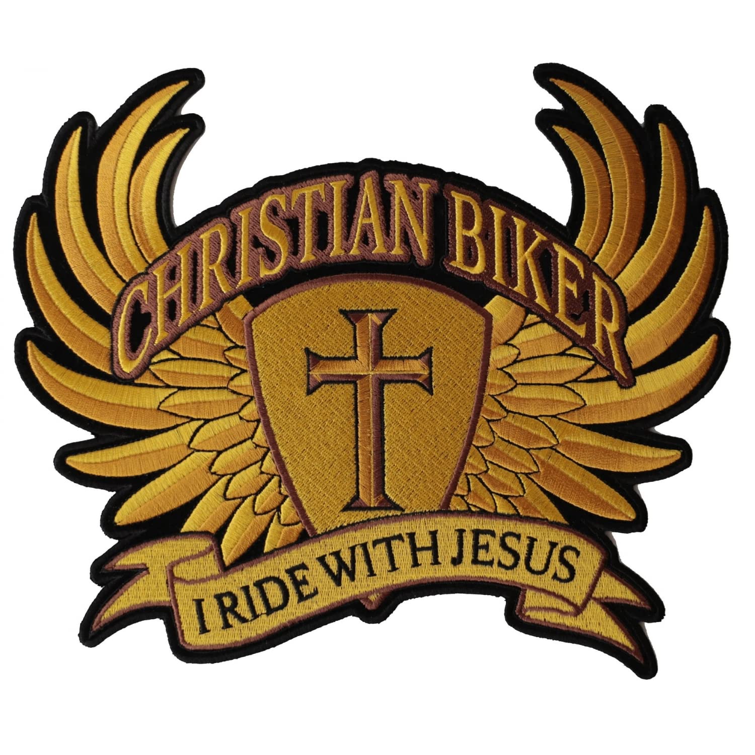 Christian Biker Cross in Wings I Ride with Jesus Patch - Large Embroidered Back Patches for Motorcycle Vest & Jacket - Perfect for Biker Church, Christian Riders & Motorcycle Ministries