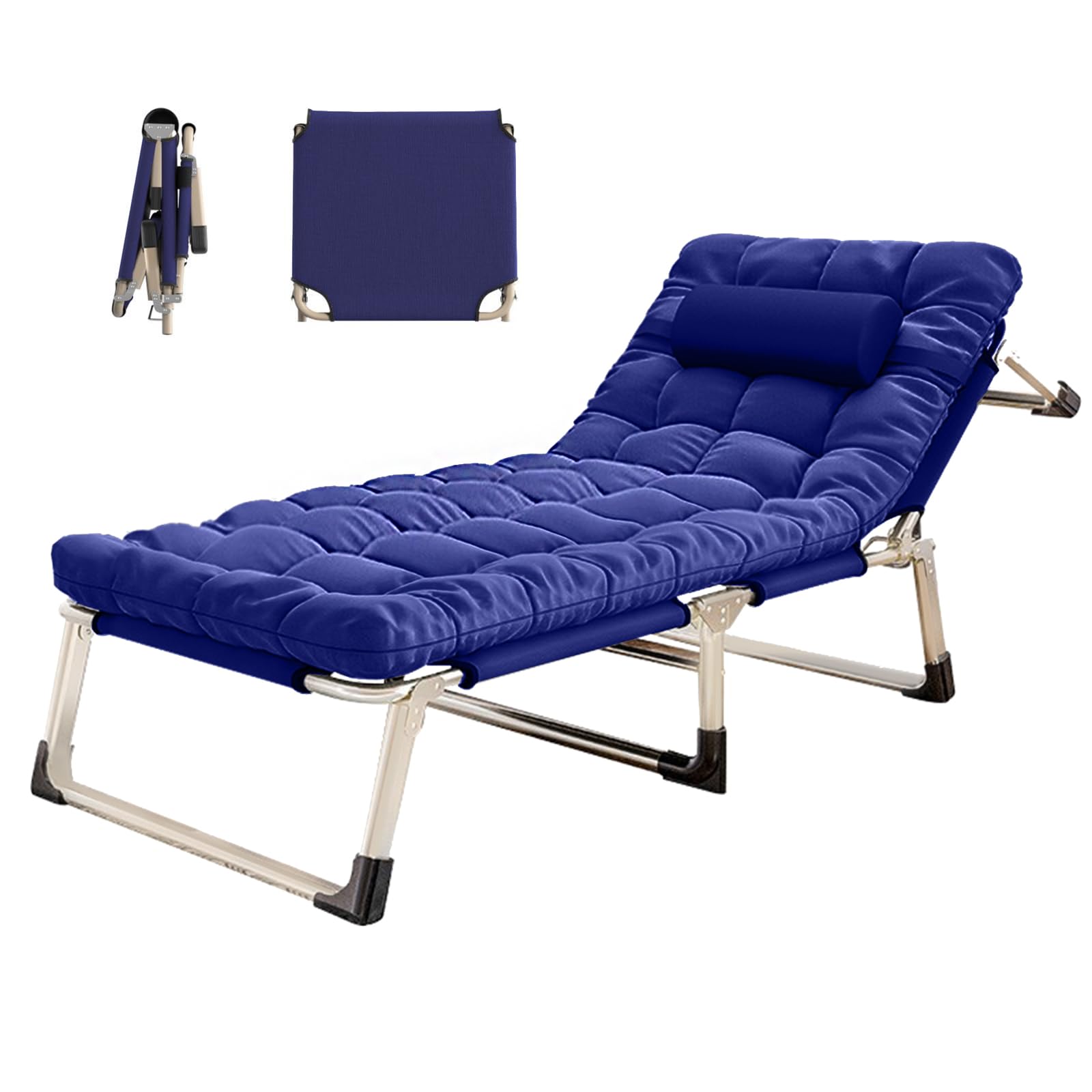 Extra Wide Camping Cots for Adults - Heavy Duty Folding Cot with Removable Mattress & Pillow, Portable Reclining Lounge Chair for Outdoor, Backyard, Beach, RV Trips - Perfect for Camping, Hiking & Travel (Blue)