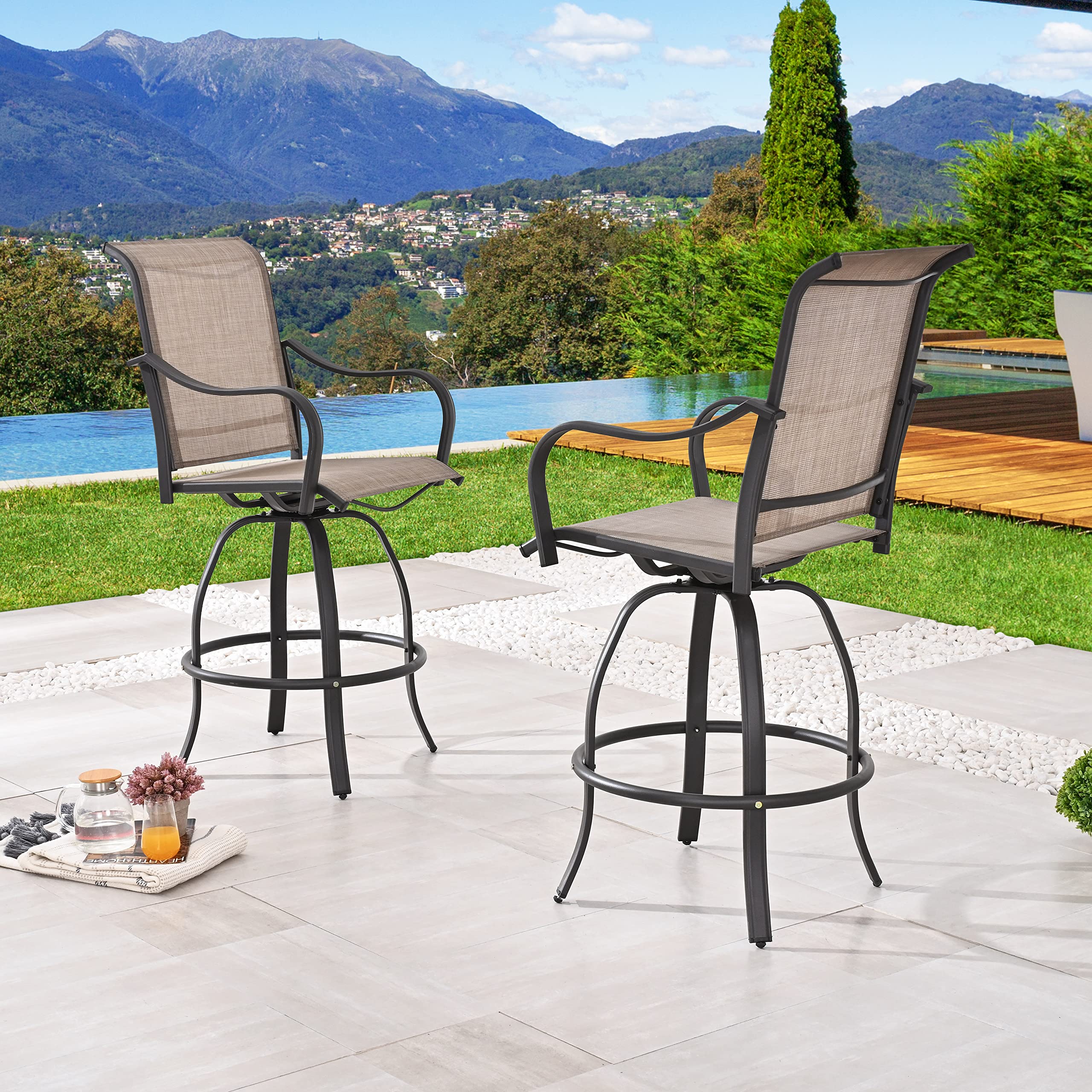 **PatioFestival 2-Piece Swivel Bar Stools Set - Outdoor Bistro Height Chairs, All-Weather Garden & Patio Furniture for Dining & Entertaining**    *(Perfect for backyard BBQs, poolside lounging, and outdoor dining setups)*
