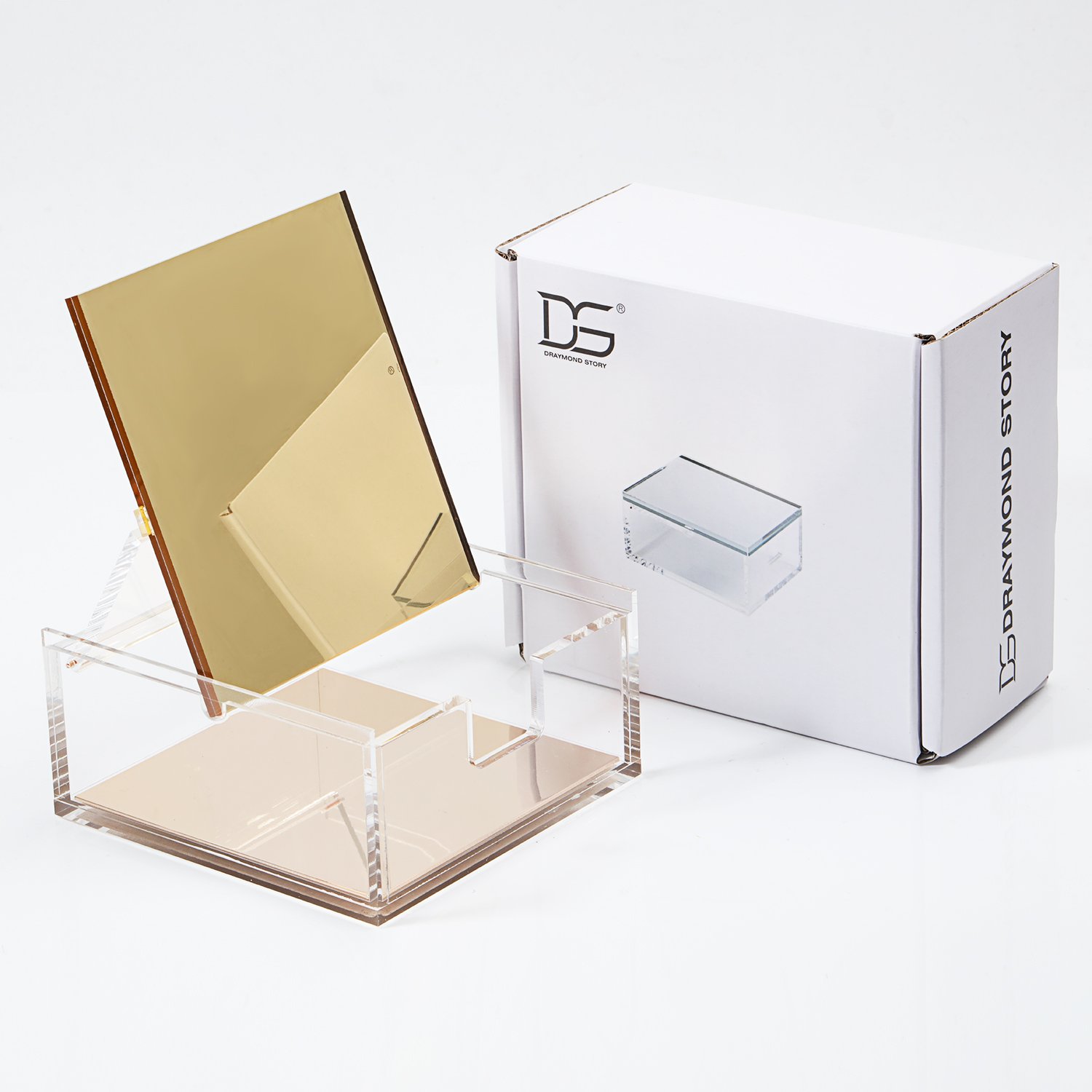DS DRAYMOND STORY Gold Acrylic Mirror Jewelry Box - Elegant Wedding Gift Holder for Rings, Necklaces & Keepsakes - Perfect for Bridal Showers, Anniversaries & Special Occasions