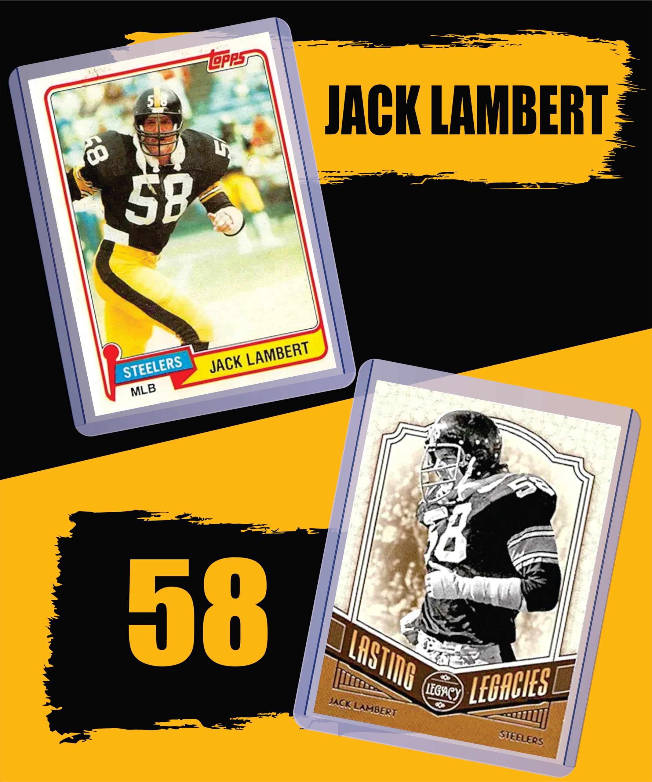 Jack Lambert (5) Assorted Pittsburgh Steelers Football Cards Gift Pack - Perfect for Collectors, Fans & Sports Memorabilia Enthusiasts - Great for Gifts, Display & Trading