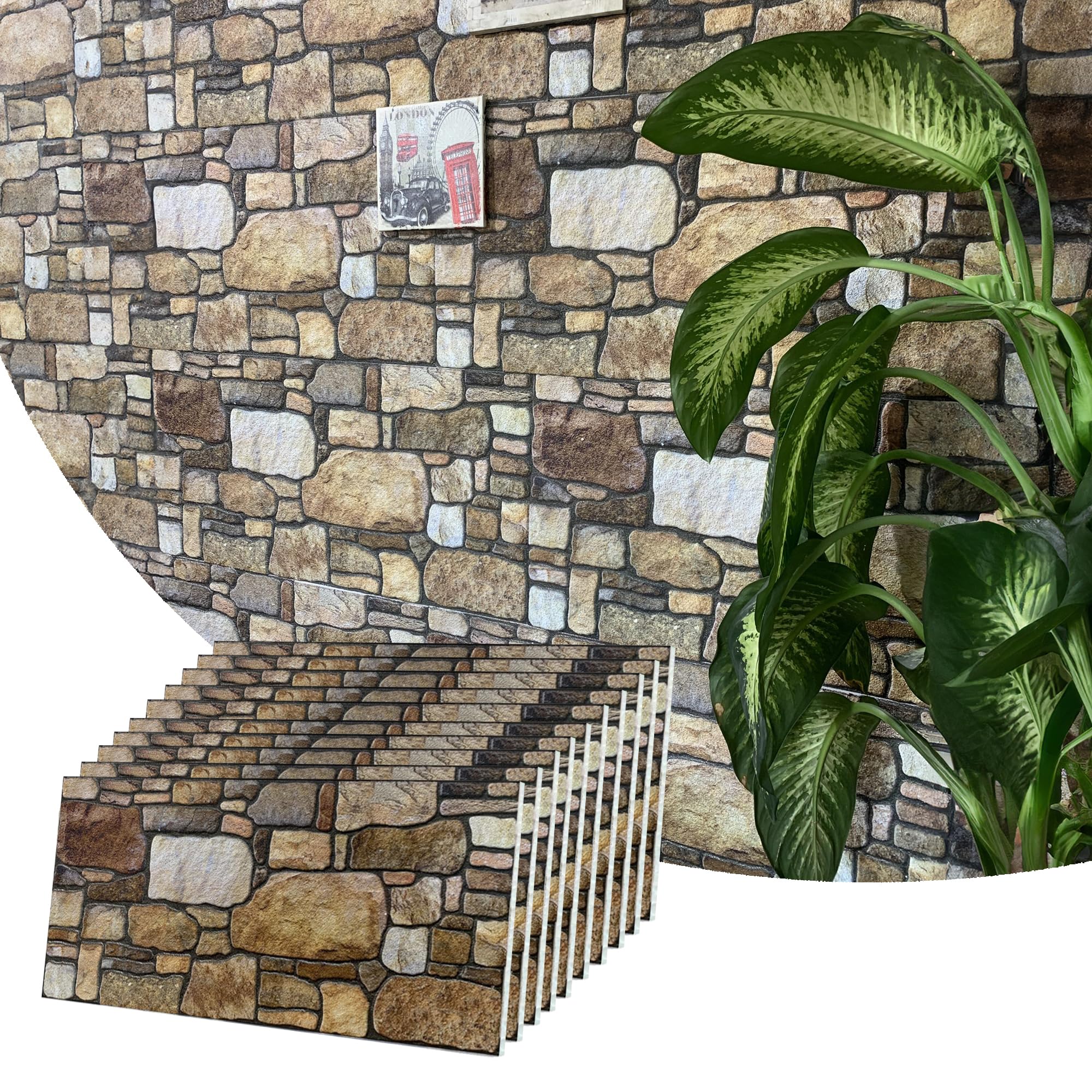 3D Wall Panels Brown Off-White Stone Look - Dundee Deco Styrofoam Wall Cladding Paneling for Interior & Exterior (Set of 10 Covers 54 sq ft) - Perfect for Home, Office, and Commercial DIY Decoration