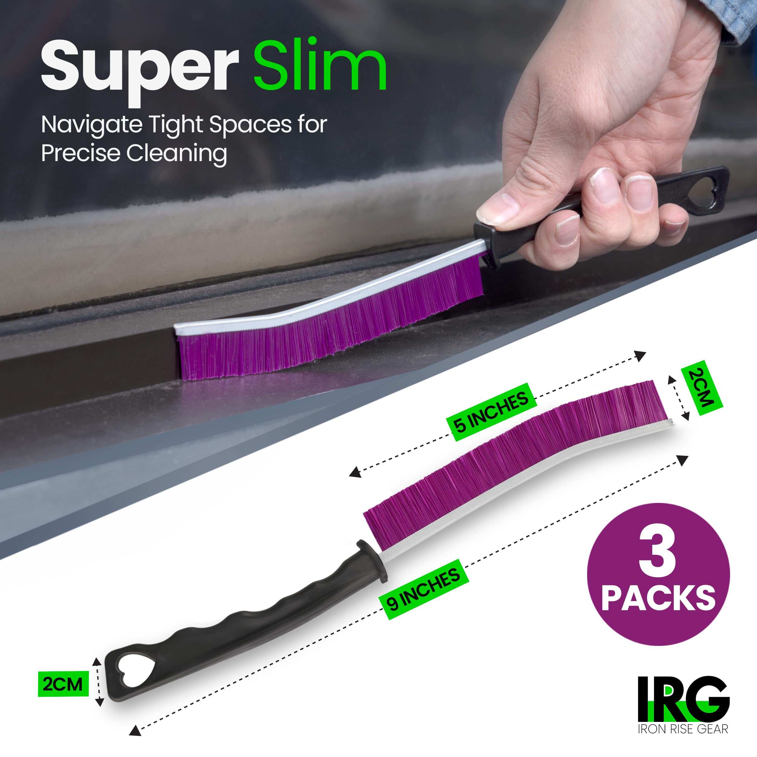 IRG Hard Bristle Crevice Cleaning Brush Set of 3 - Stiff Durable Grout & Tile Cleaning Brushes for Bathroom, Kitchen, Shower - Made in USA - Perfect for Deep Cleaning Narrow Gaps, Corners & Hard-to-Reach Areas
