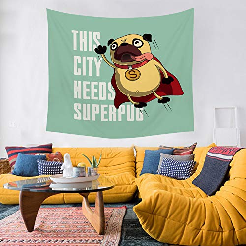 Funny Pug Puppy Superhero Tapestry - Cartoon Flying Pug Wall Art Decor for Bedroom, Living Room & Dorm - 60x40 Inch Printed Fabric Wall Hanging - Perfect Gift for Dog Lovers & Home Decor Enthusiasts - Great for Themed Parties, Pet Lover's Room & Unique Wall Decor