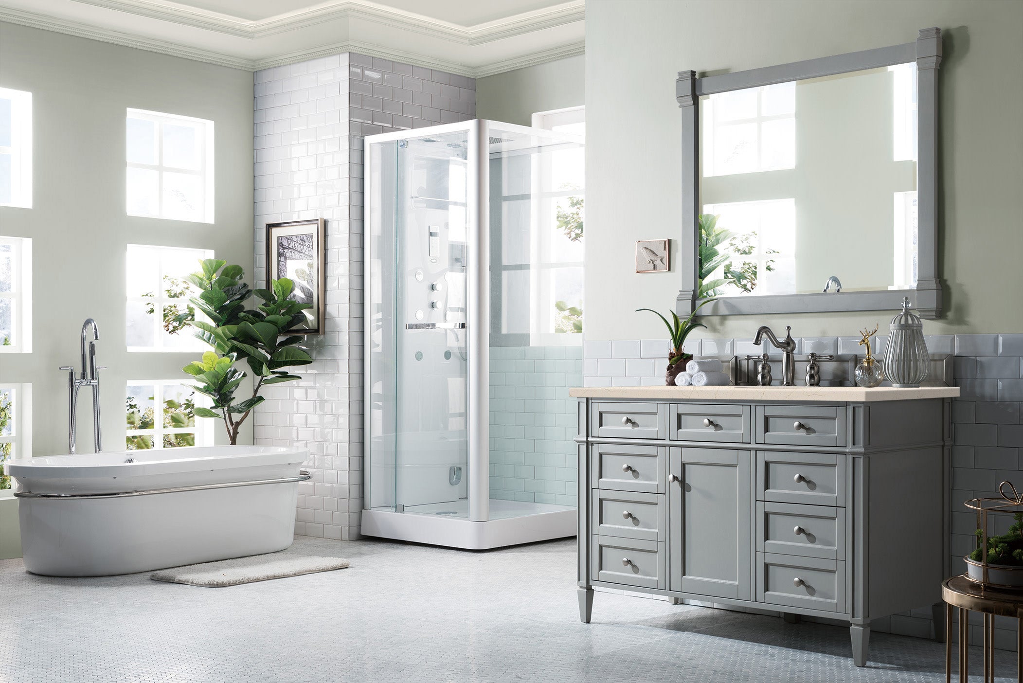 Brittany 48-Inch Urban Gray Single Bathroom Vanity with 3CM Eternal Marfil Quartz Countertop - Perfect for Modern Master Bathrooms & Powder Rooms
