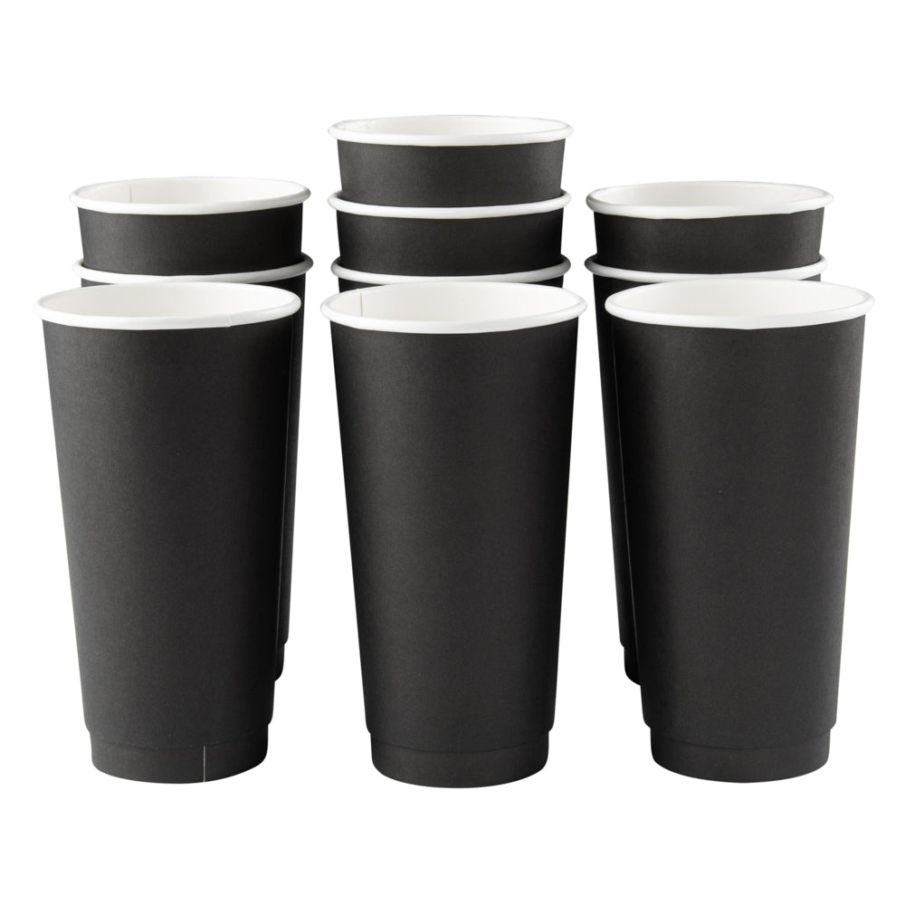 20 oz Black Paper Coffee Cups - Double Wall Insulated Hot/Cold Drink Cups (3.5