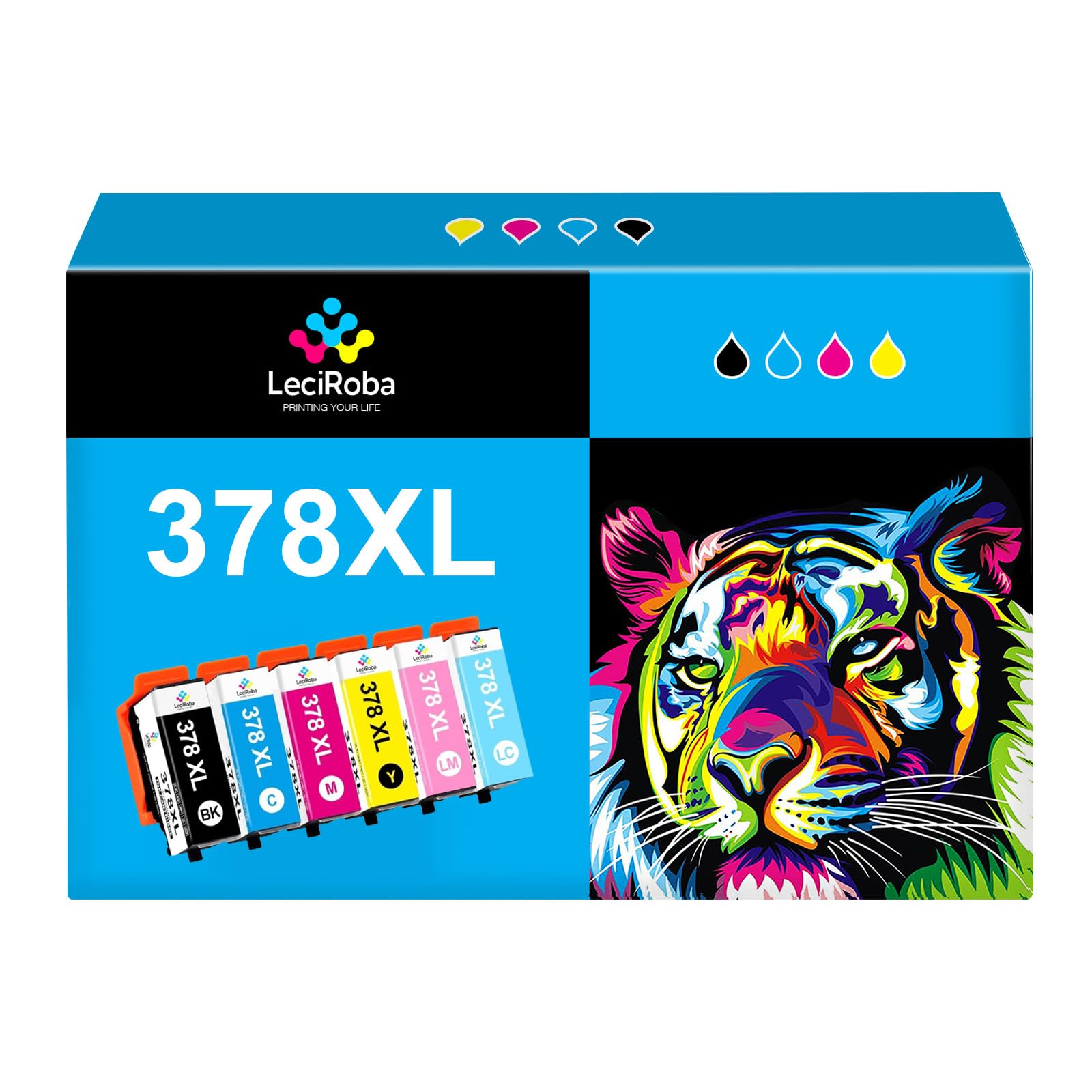 LeciRoba 378XL Ink Cartridge for Epson XP-8000/8500/8600/8700 Printers (6-Pack) - High Yield Printing