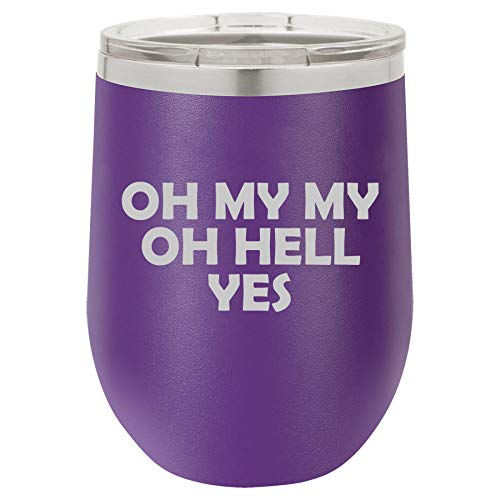 12 oz Double Wall Vacuum Insulated Stainless Steel Wine Tumbler with Lid - Stemless Coffee Travel Mug for Hot & Cold Drinks - Leakproof Purple Cup for Office, Car, Hiking & Outdoor Activities