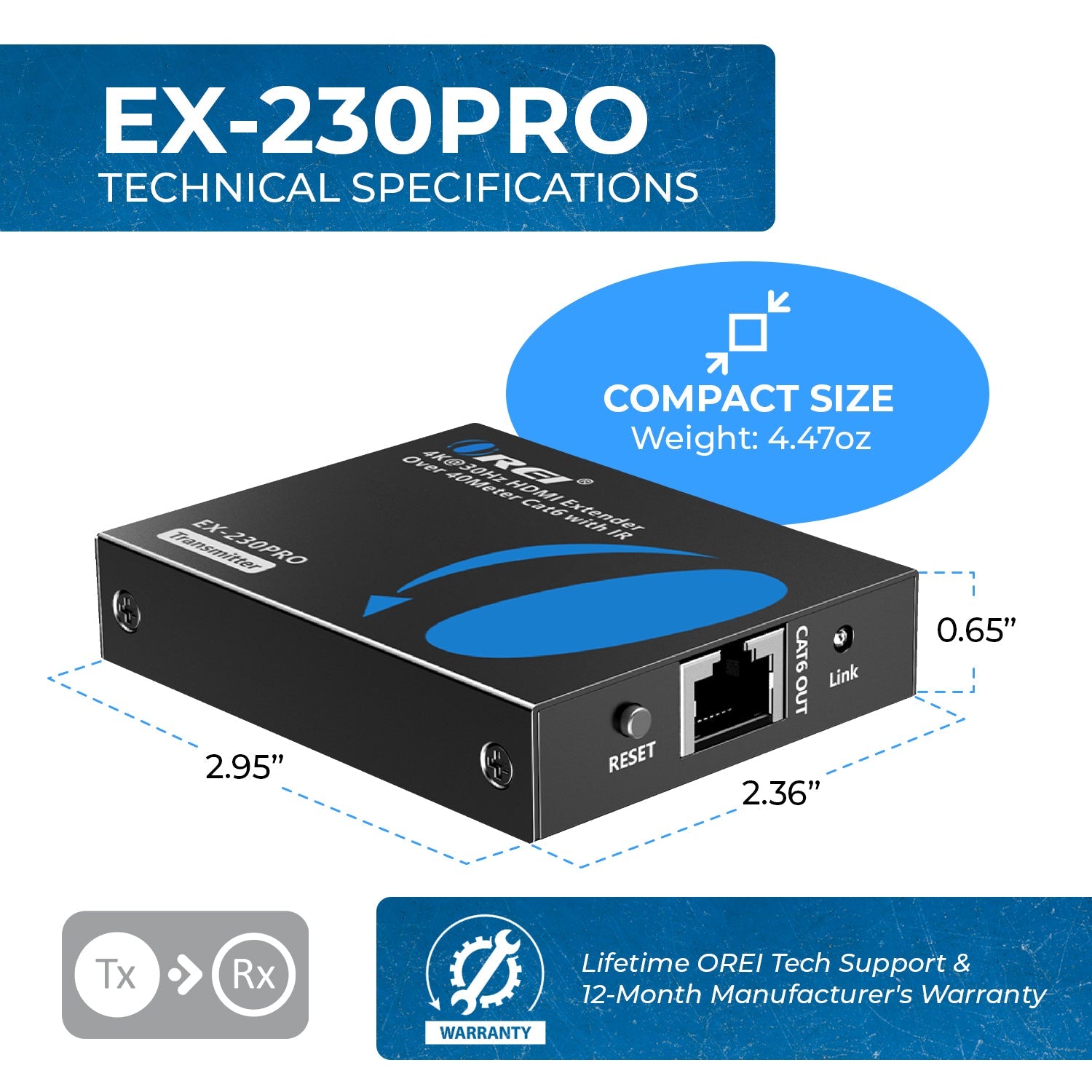 4K HDMI Extender Over CAT6/7 RJ45 - 4K@30Hz Up to 130ft & 1080p Up to 230ft (EX 230PRO) - Perfect for Home Theater, Gaming & Conference Room Setup
