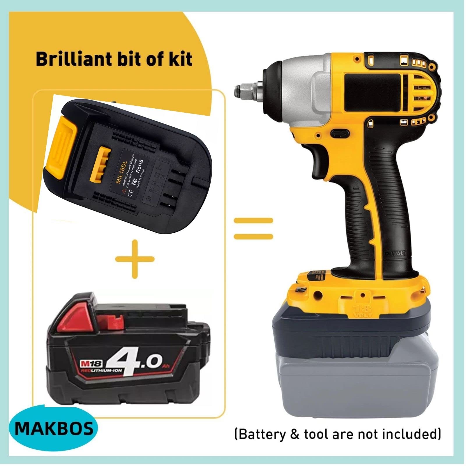 Milwaukee 18V to Dewalt 20V Battery Adapter Converter - M18 to 20V Power Tool Lithium Battery Adaptor for Drills, Saws & Other Cordless Tools