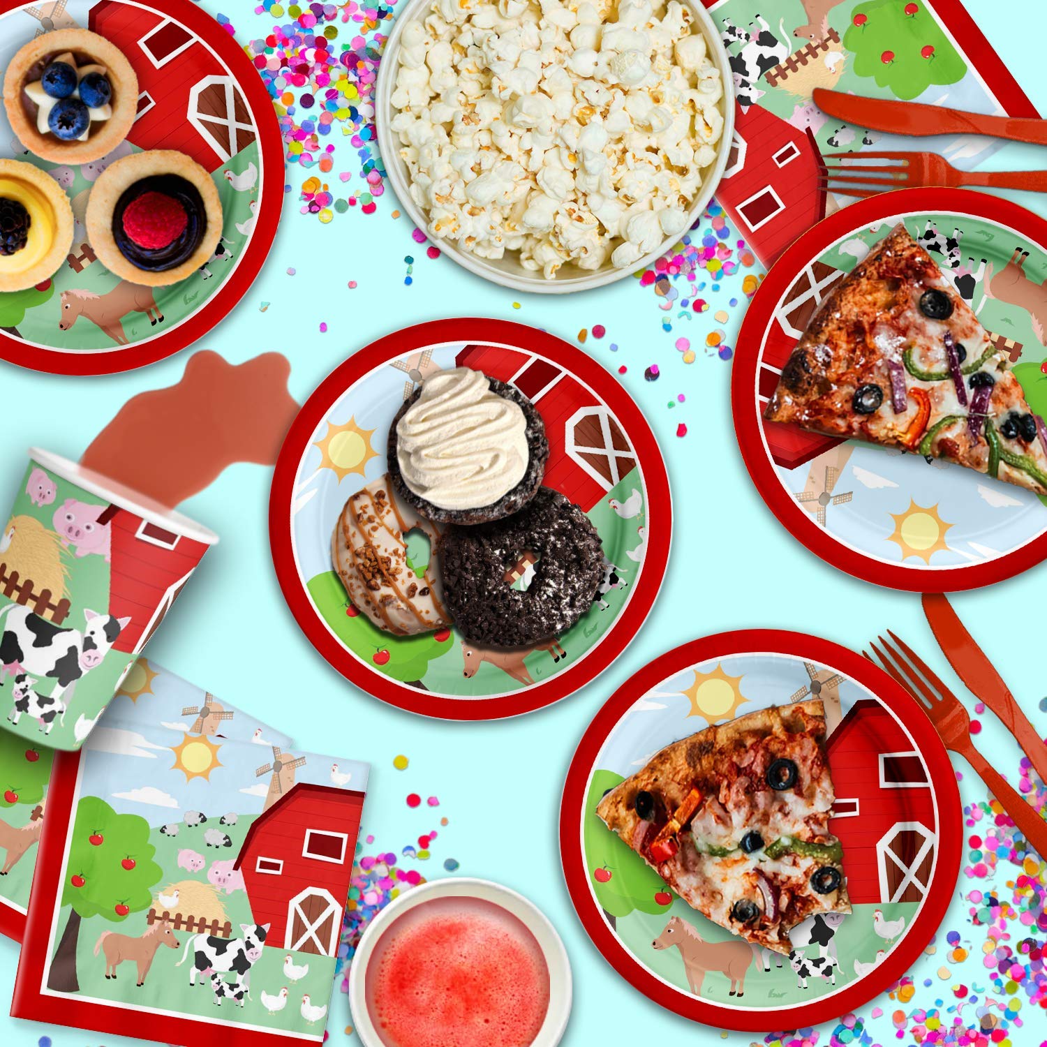Barnyard Farm Animals Birthday Party Supplies Set - 16-Piece Tableware Kit with Plates, Napkins & Cups for Kids' Farm-Themed Parties