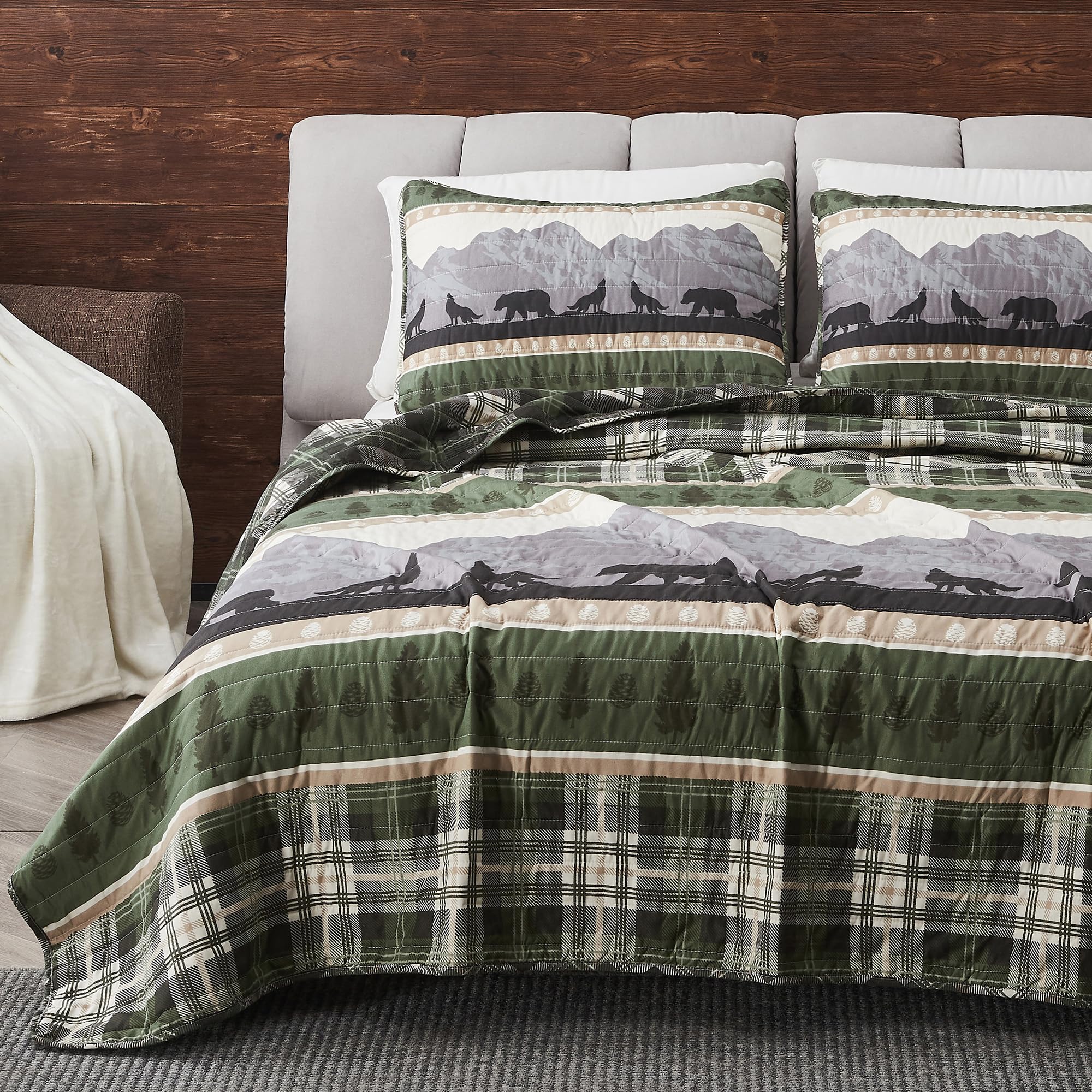Great Bay Home 3-Piece Reversible Rustic Lodge Bedspread Quilt Set with 2 Shams - All-Season Full/Queen Size in Salt Creek Pattern | Cozy Farmhouse Bedroom Decor for Cabin, Lodge & Guest Room