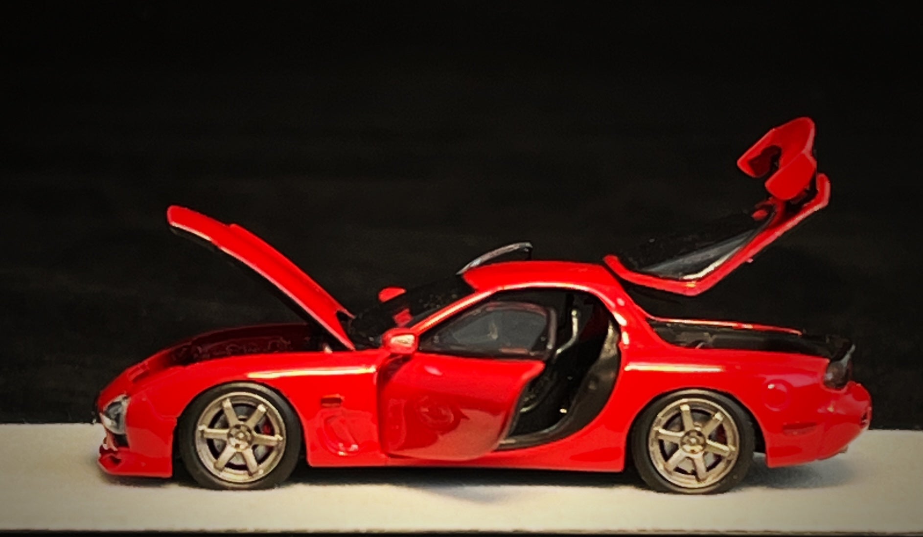 PREORDER PGM Models 1:64 Scale Diecast Mazda RX-7 FD3S Red Sports Car Model with Square Base - Perfect for Collectors, Display, and Racing Enthusiasts