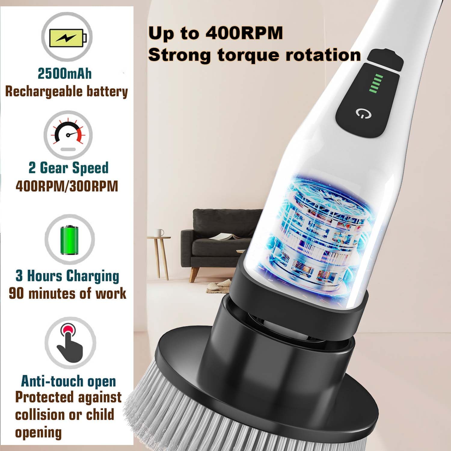 MGLSDeet Electric Spin Scrubber - Rechargeable Cordless Cleaning Brush with 7 Replaceable Heads | Powerful Bathroom, Tile, Window, Floor, Tub & Car Cleaner | Perfect for Deep Cleaning Grout, Shower Stalls & Vehicle Detailing