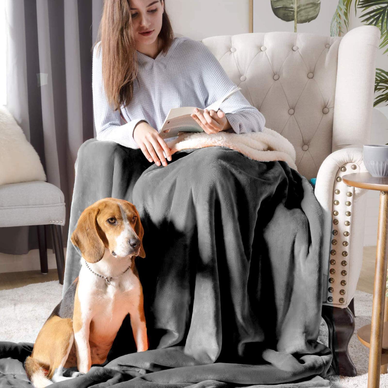 Waterproof Pet Blanket for Dogs & Cats - Soft Sherpa Fleece Throw for Medium Dogs, Puppies & Small Cats | Machine Washable Dog Bed Cover for Couch, Sofa & Bed | Perfect for Indoor Use, Travel & Crate Training