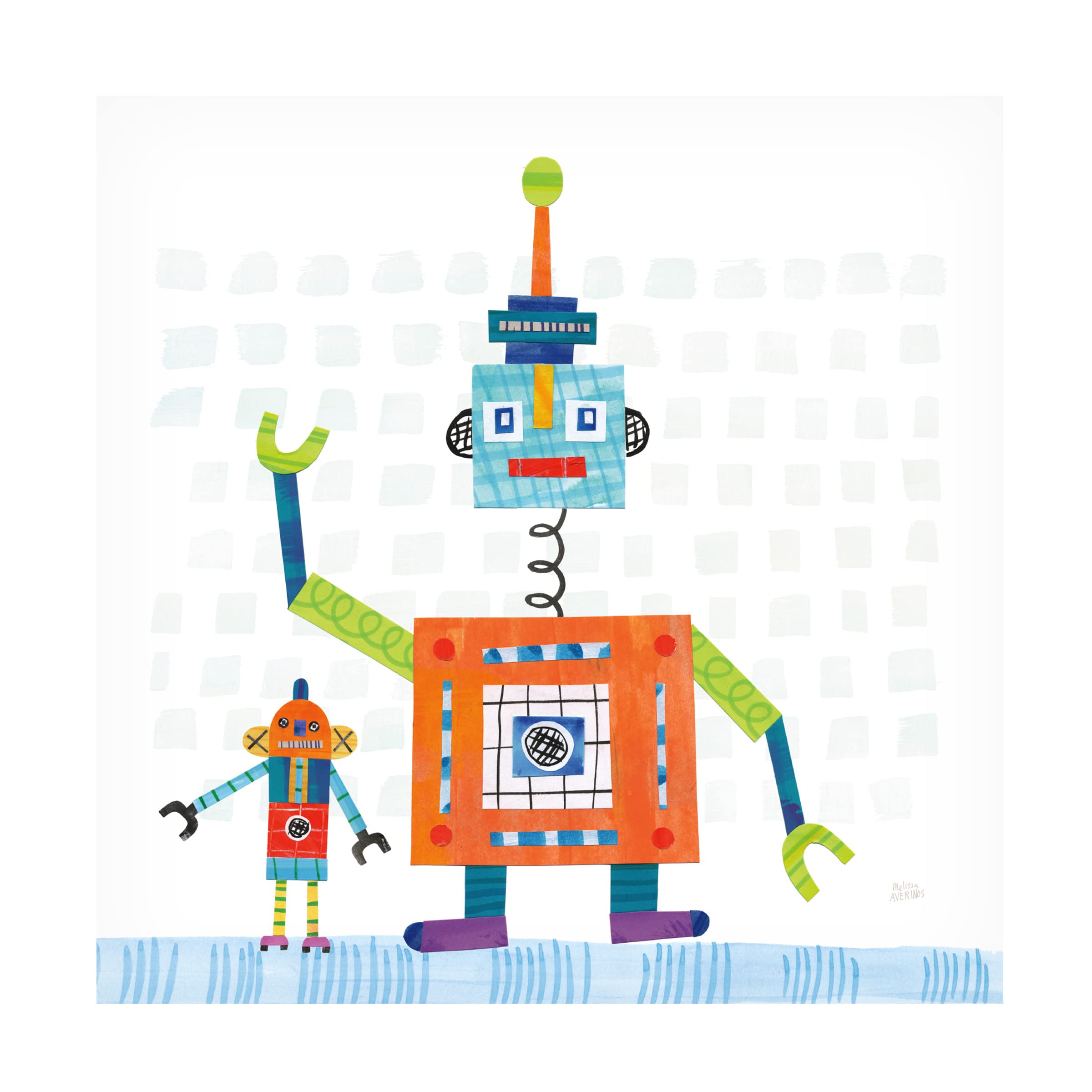 Trademark Fine Art 'Robot Party III on Square Toys' Canvas Wall Art by Melissa Averinos - Perfect for Kids' Rooms, Playrooms & Modern Home Decor