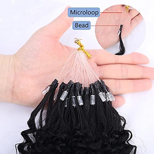 Mongolian Afro Kinky Curly Human Hair Extensions - 100 Strands Micro Loop Hair Weave for Black Women (26inch, Jet Black #1) | Perfect for Protective Styles, Braids, and Natural Hair Volume Boost