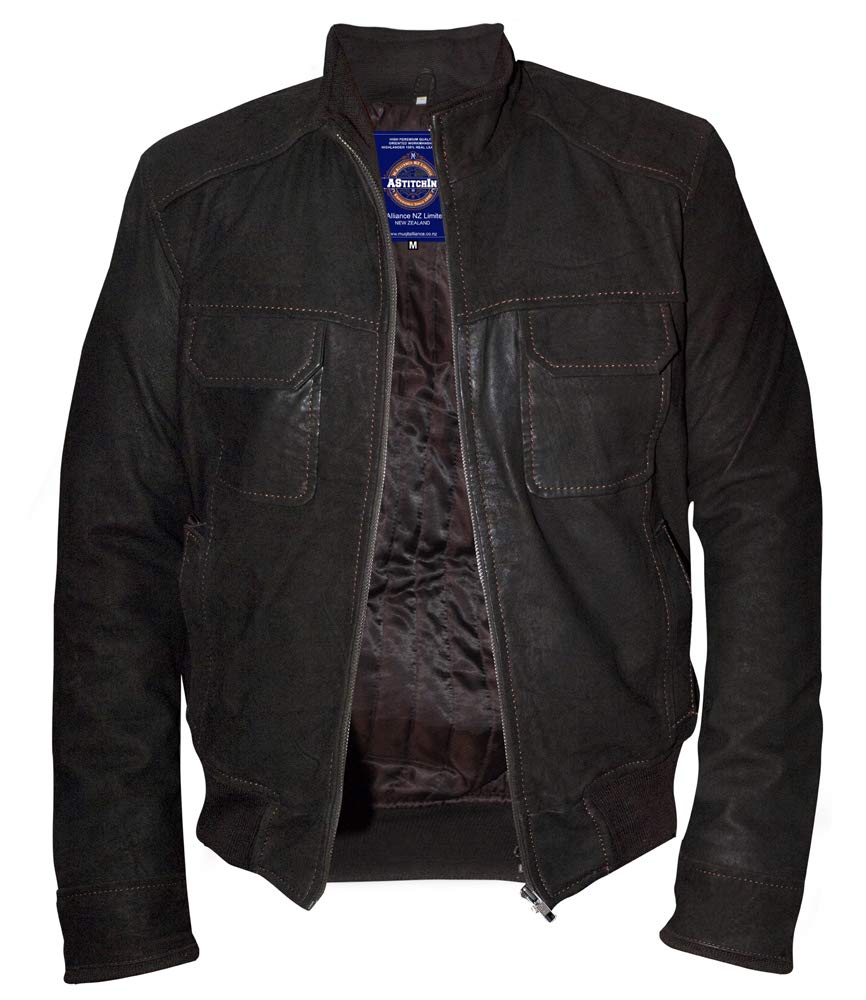Men's Genuine Sheepskin Leather Jacket - Fashionable Rub Buff Finish Style for Winter & Casual Wear - Perfect for Motorcycle Riding & Outdoor Activities