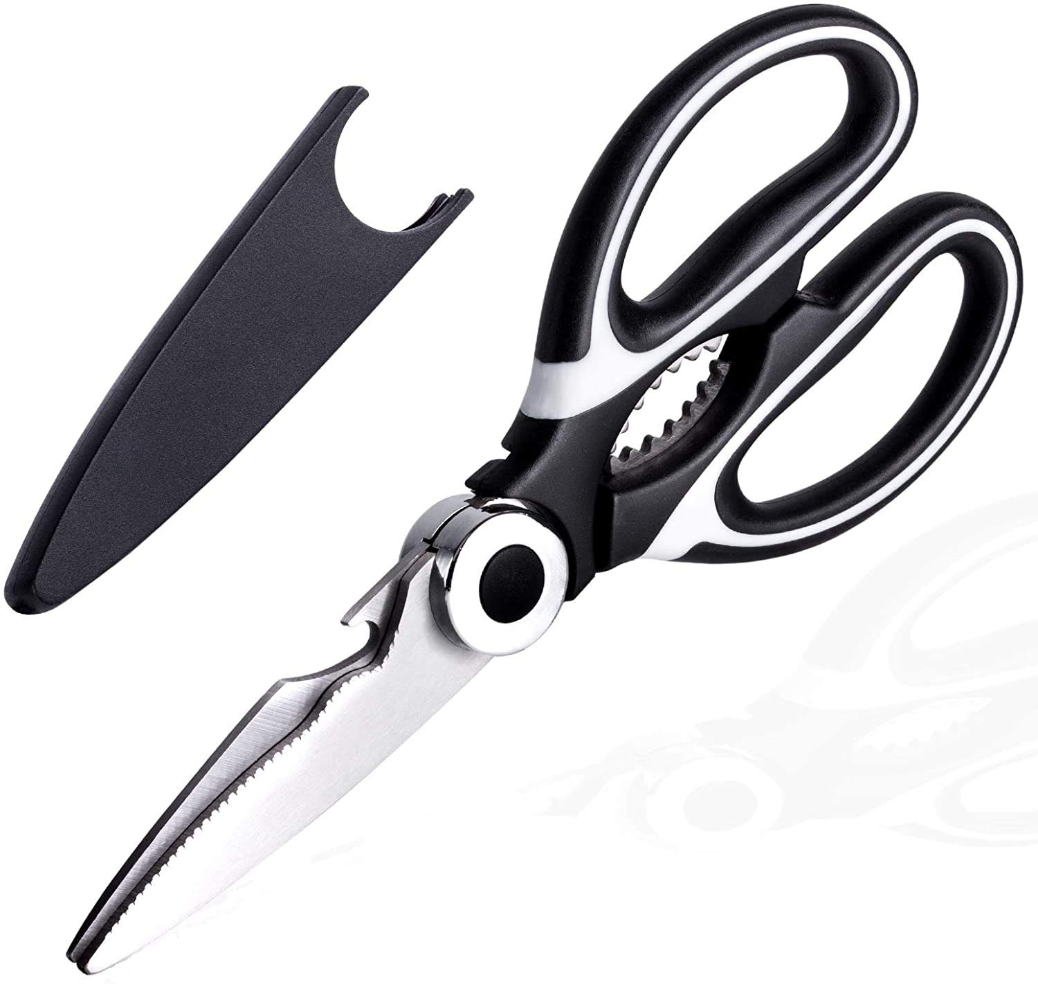 Heavy Duty Kitchen Scissors - Multi-Purpose Food Scissors for Left & Right Handed Users | Poultry Shears, Herb Cutter, Meat Scissors, Pizza Cutter | Dishwasher Safe with 1-Year Warranty | Perfect for Cooking, Food Prep & Kitchen Tasks