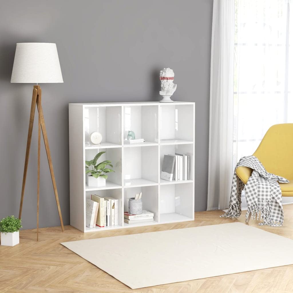3-Tier Bookcase Shelf - 9-Cube Freestanding Storage Organizer for Home, Office & Bedroom - High Gloss White - Perfect for Books, Toys, Decor & Room Organization