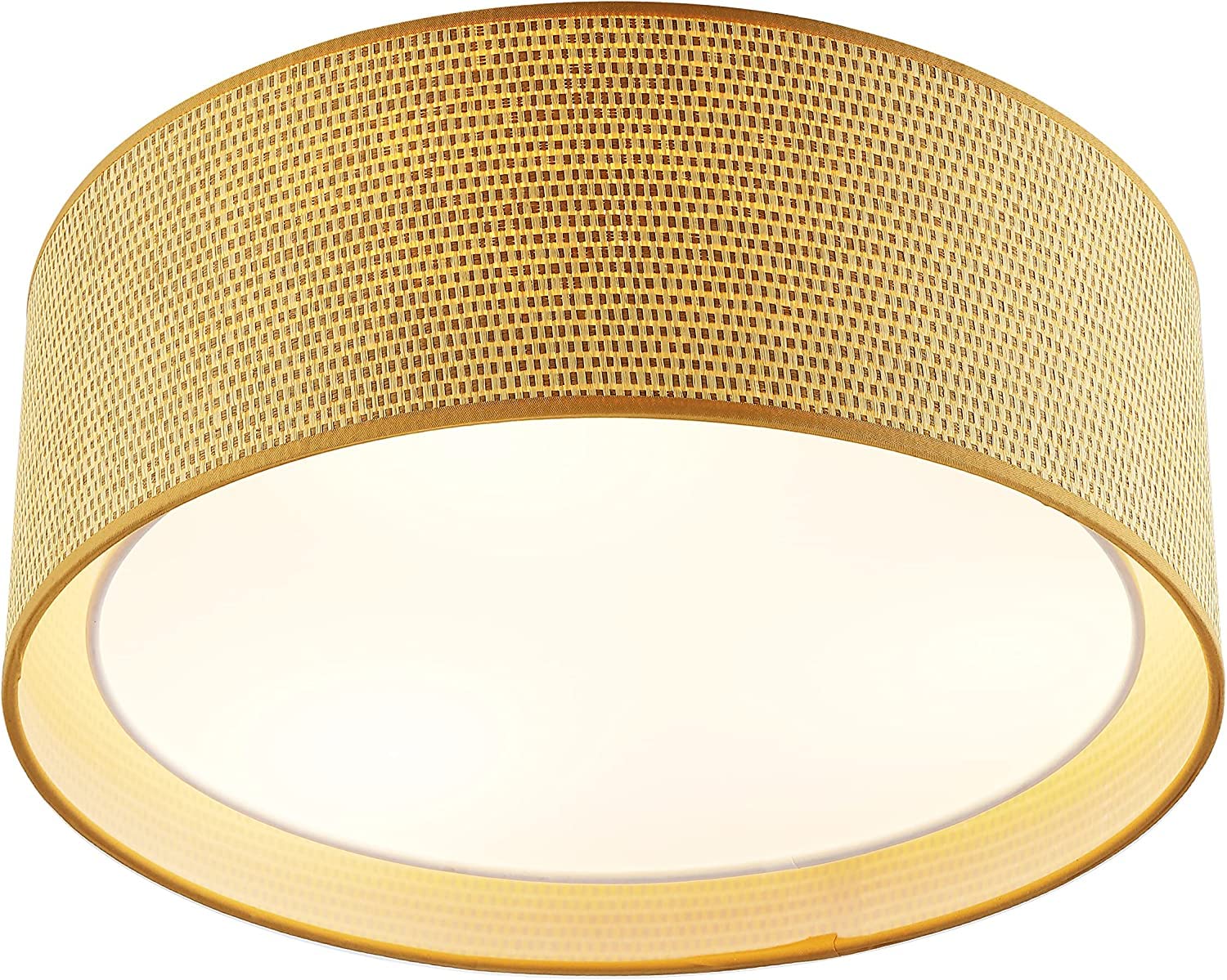 WINGBO 20 Inch Modern 5-Light Flush Mount Ceiling Light Fixture with Fabric & Acrylic Double Drum Shade - Elegant Lighting for Bedroom, Living Room, Dining Room, Hallway & Entryway in Flaxen - Perfect for Home Decor and Ambient Lighting