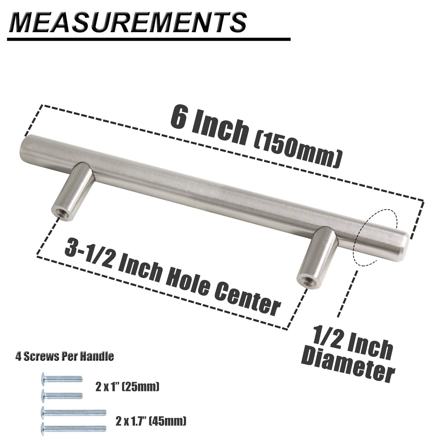 Probrico Brushed Nickel T Bar Cabinet Handles - 25 Pack for Kitchen & Bathroom