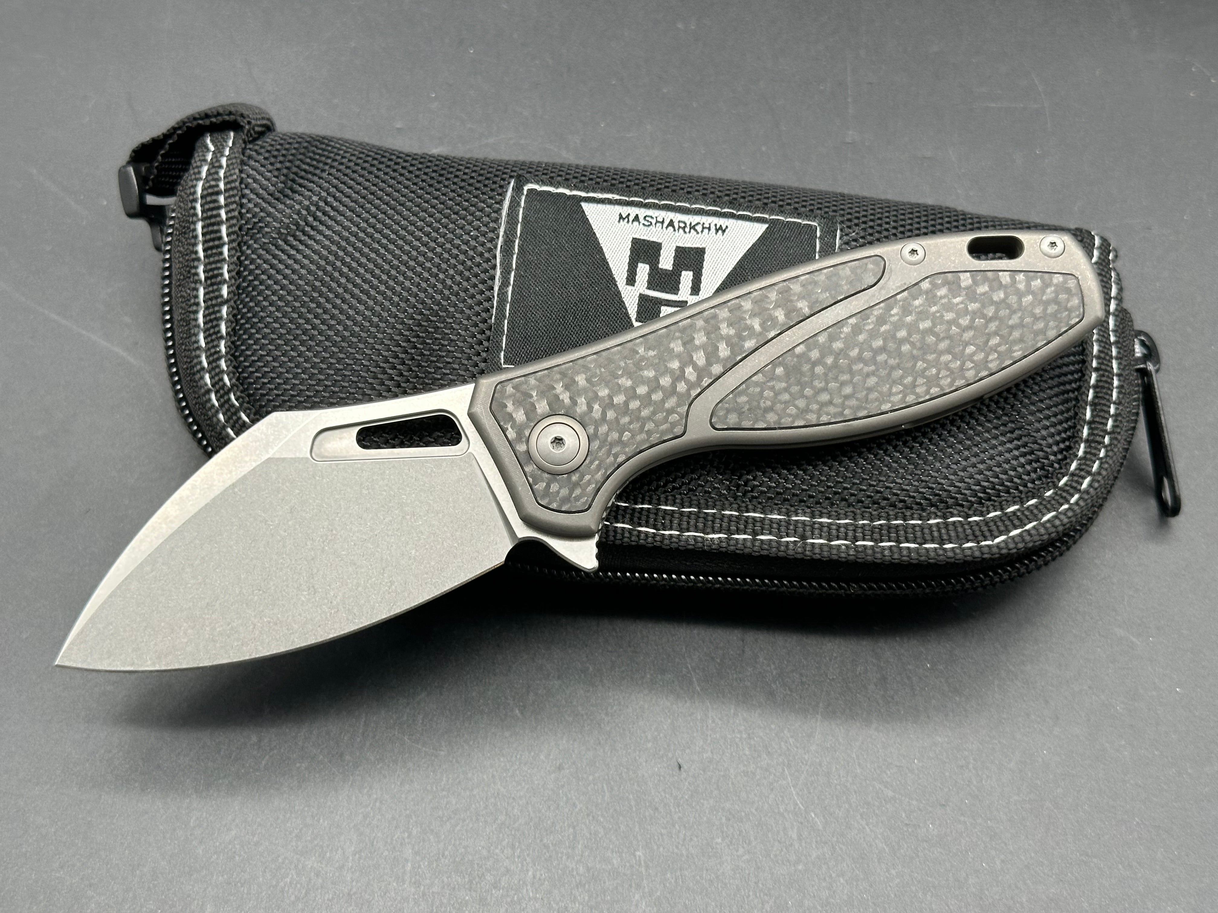 Premium M390 Blade Folding Knife with Grey Titanium Handle & Carbon Fiber Inlays - Perfect for EDC, Outdoor Adventures, and Survival Gear