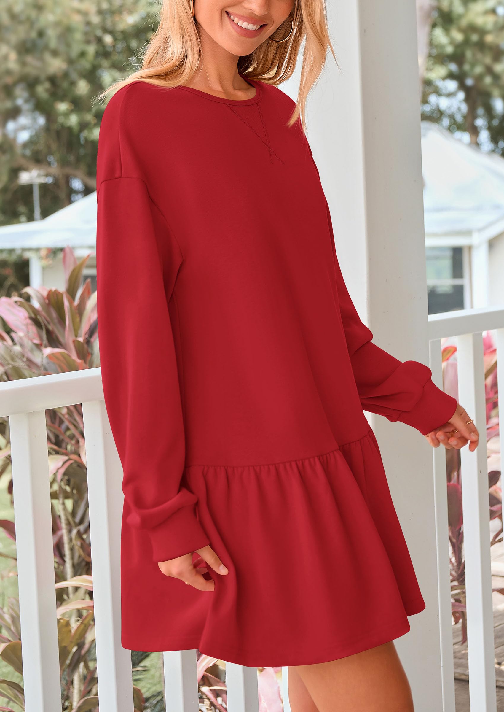 PRETTYGARDEN Women's Patchwork Sweater Dress - Long Sleeve Crewneck Pullover Mini Dress for Spring | Casual Babydoll Style for Date Night & Weekend Outfits