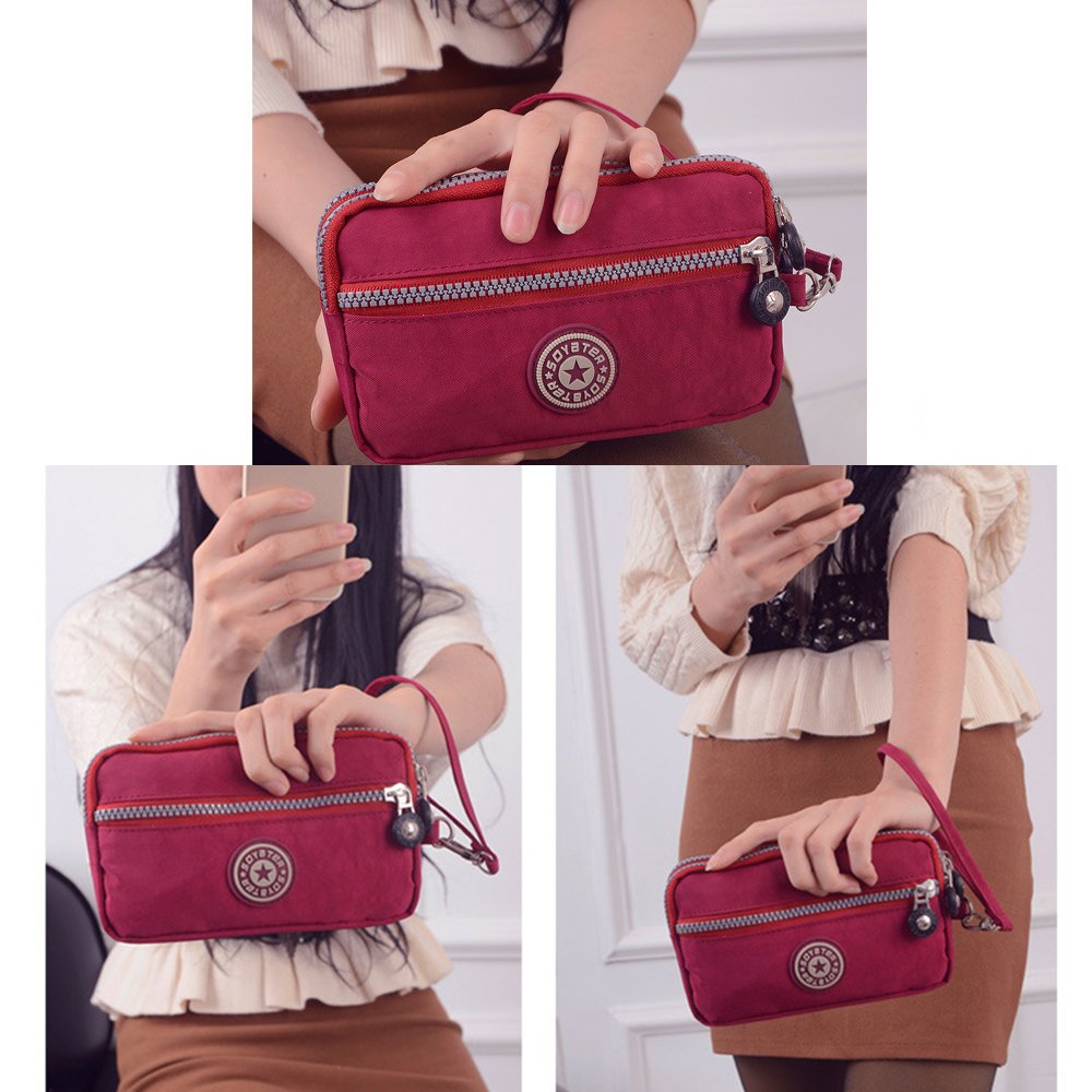 Waterproof Nylon Wristlet Bag with Dual Zipper Layers - Slim Clutch Purse for Women, Phone Wallet with Card Slots & Money Pocket (Ideal for Travel, Shopping, and Everyday Use)