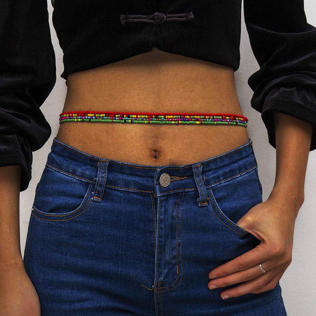 ELABEST Fashion Beads Waist Chain - African Belly Bead Body Jewelry Set of 10Pcs for Women - Perfect for Beach, Summer, Festival & Boho Style Outfits