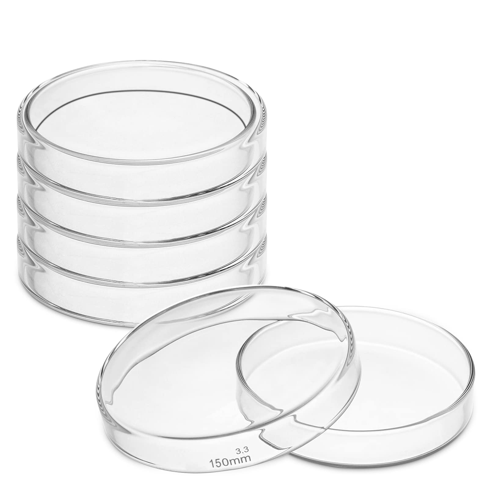 150mm Glass Petri Dishes with Lids - High Borosilicate Glass Tissue Culture Plates (5 Pack) - Ideal for Lab Experiments, Microbiology Studies & Science Classroom Use
