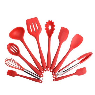 10-Piece Nonstick Silicone Cookware Set - Heat Resistant Kitchen Utensils for Baking, Cooking & Serving (Red) - Perfect for Home Chefs & Gift Giving