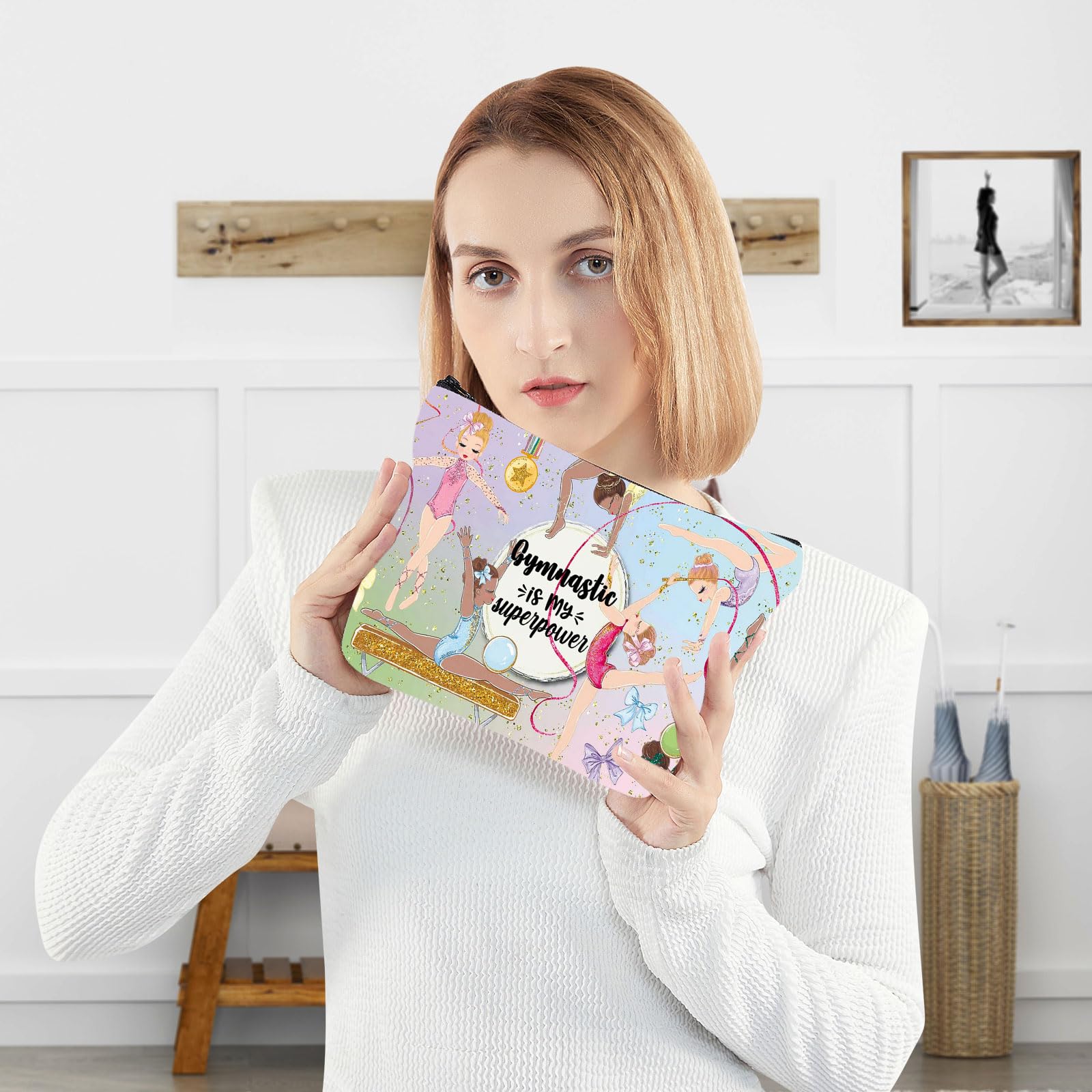 WZMPA Gymnastics Makeup Bag - Waterproof Cosmetic Pouch for Gymnasts, Team Gifts & Coaches | Perfect for Gymnastics Class, Competitions & Travel | 'Gymnastics Is My Superpower' Motivational Design
