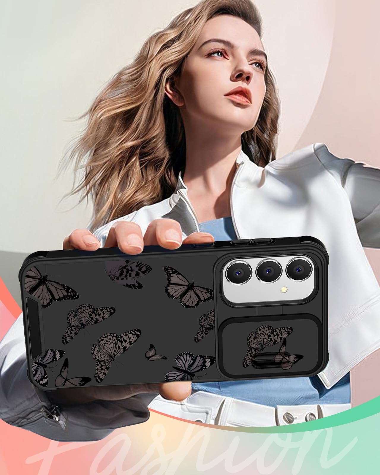 2 in 1 Magnetic Phone Case for Samsung Galaxy S25 Plus/S24 Plus - Cute Butterfly Design Women's Protective Cover with Camera Cover & MagSafe Ring Holder - Perfect for Daily Use, Work and Travel