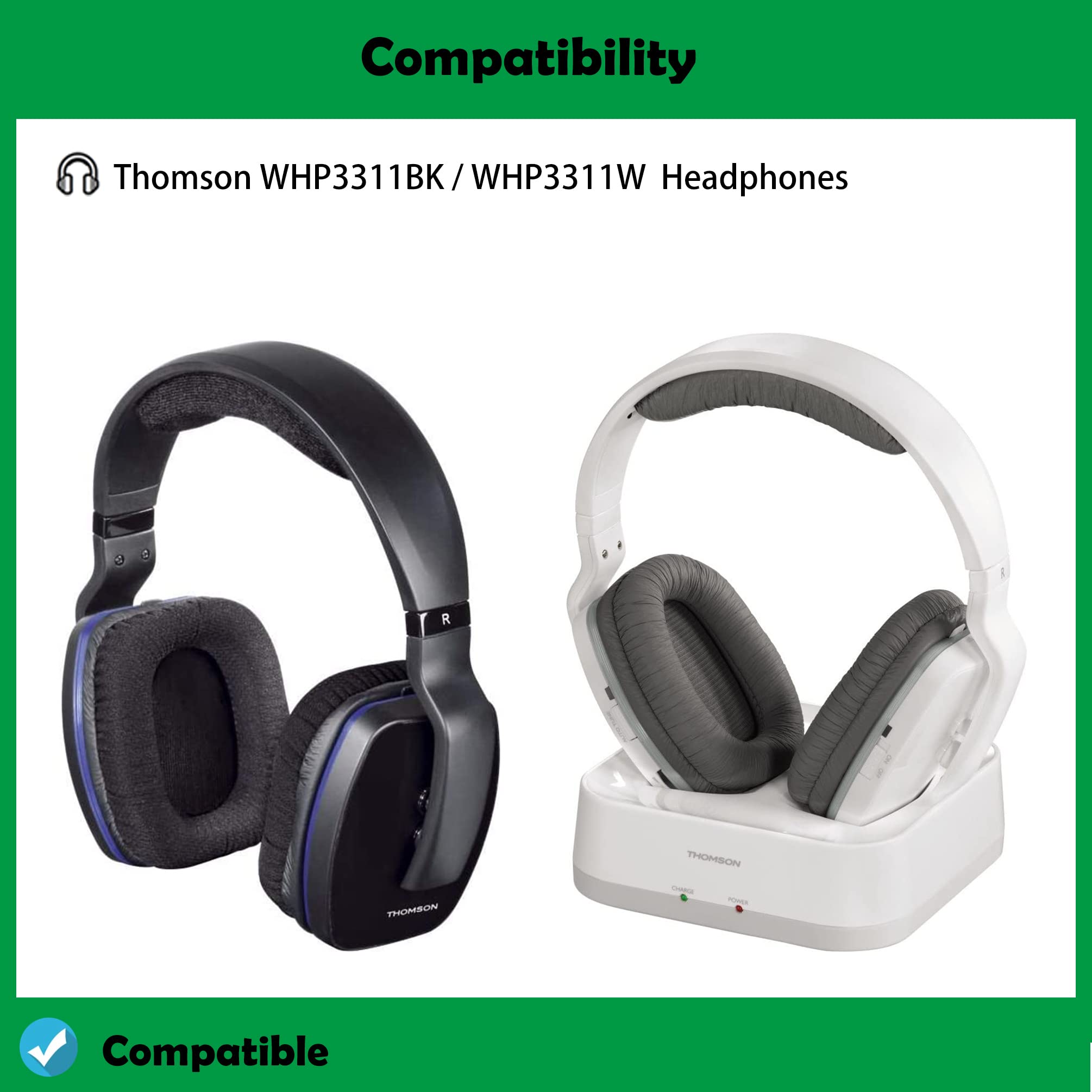 Premium Noise Isolation Headphone Earpads - Replacement Ear Cushions Compatible with Thomson WHP3311BK & WHP3311W Headphones | Perfect for Office, Gaming & Travel Use