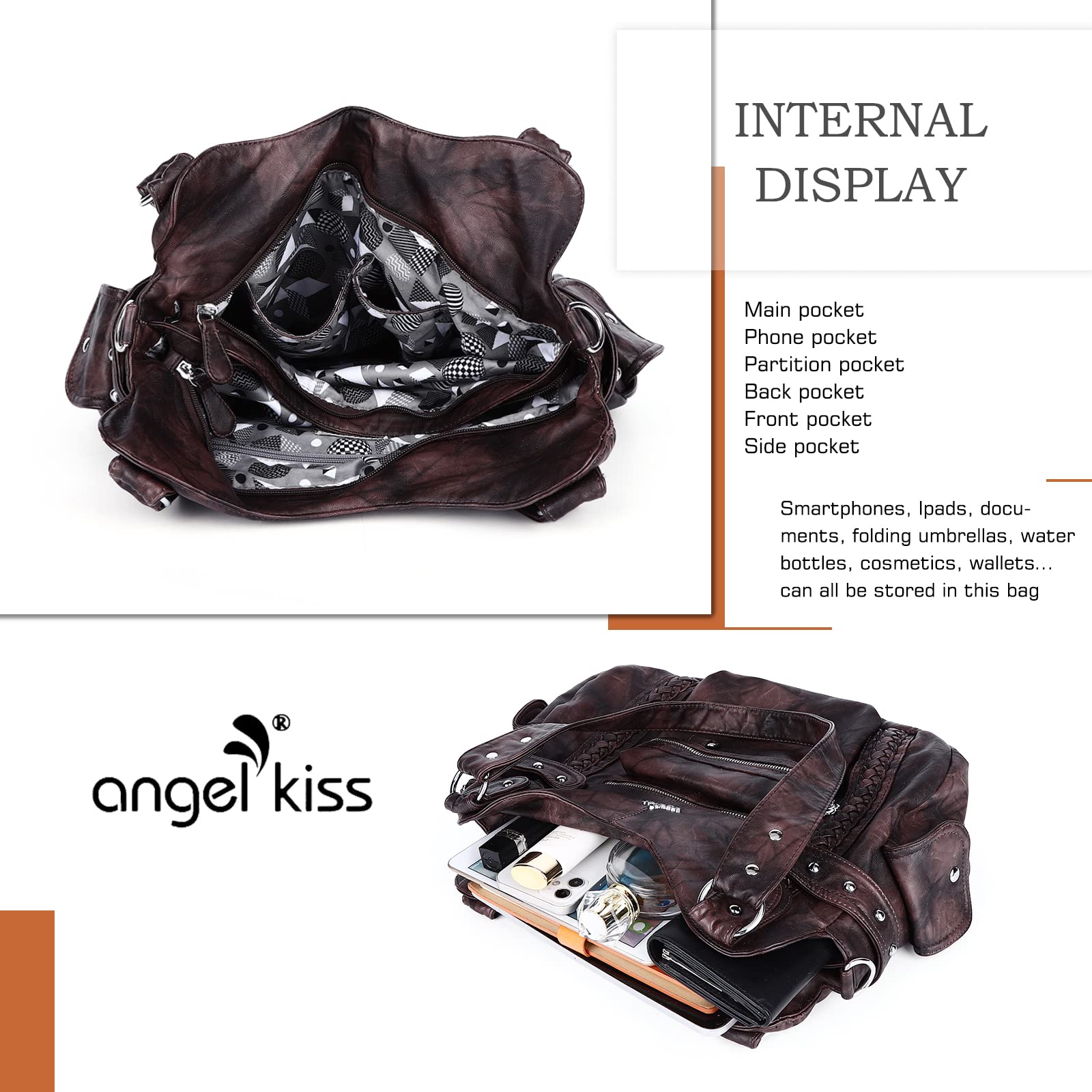 Angel Kiss Hobo Handbags for Women - Soft PU Leather Shoulder Bag Ladies Purse - Perfect for Work, Travel & Everyday Use