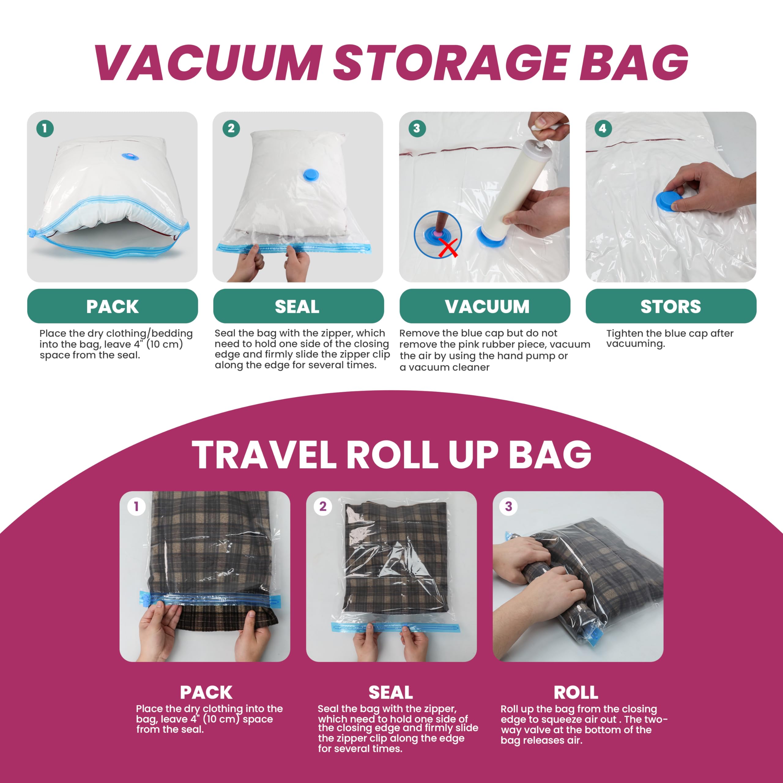 Space Bags Vacuum Storage Bags (20-Pack) - Save 80% Space for Comforters, Blankets & Bedding - Compression Seal Closet Organizer with Travel Pump - Perfect for Seasonal Storage & Moving